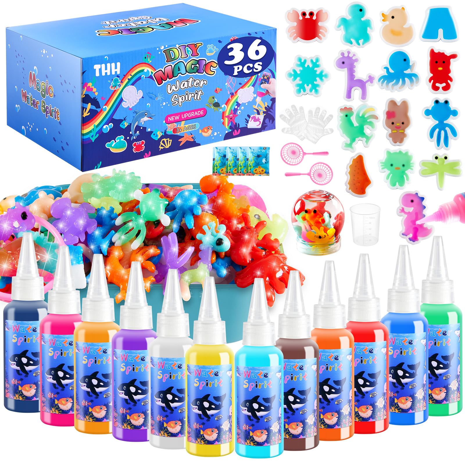 Magic Water Elf Toy Kit - Make Your Own Squishy Gel Pets With 20 Colors & 25 Molds, DIY Sensory Craft
