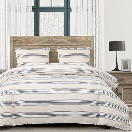 Miniatura 3 de HiEnd Accents Prescott Farmhouse - Juego de funda de edredón de 3 piezas tamaño Super King a rayas con fundas de almohada, funda de edredón con