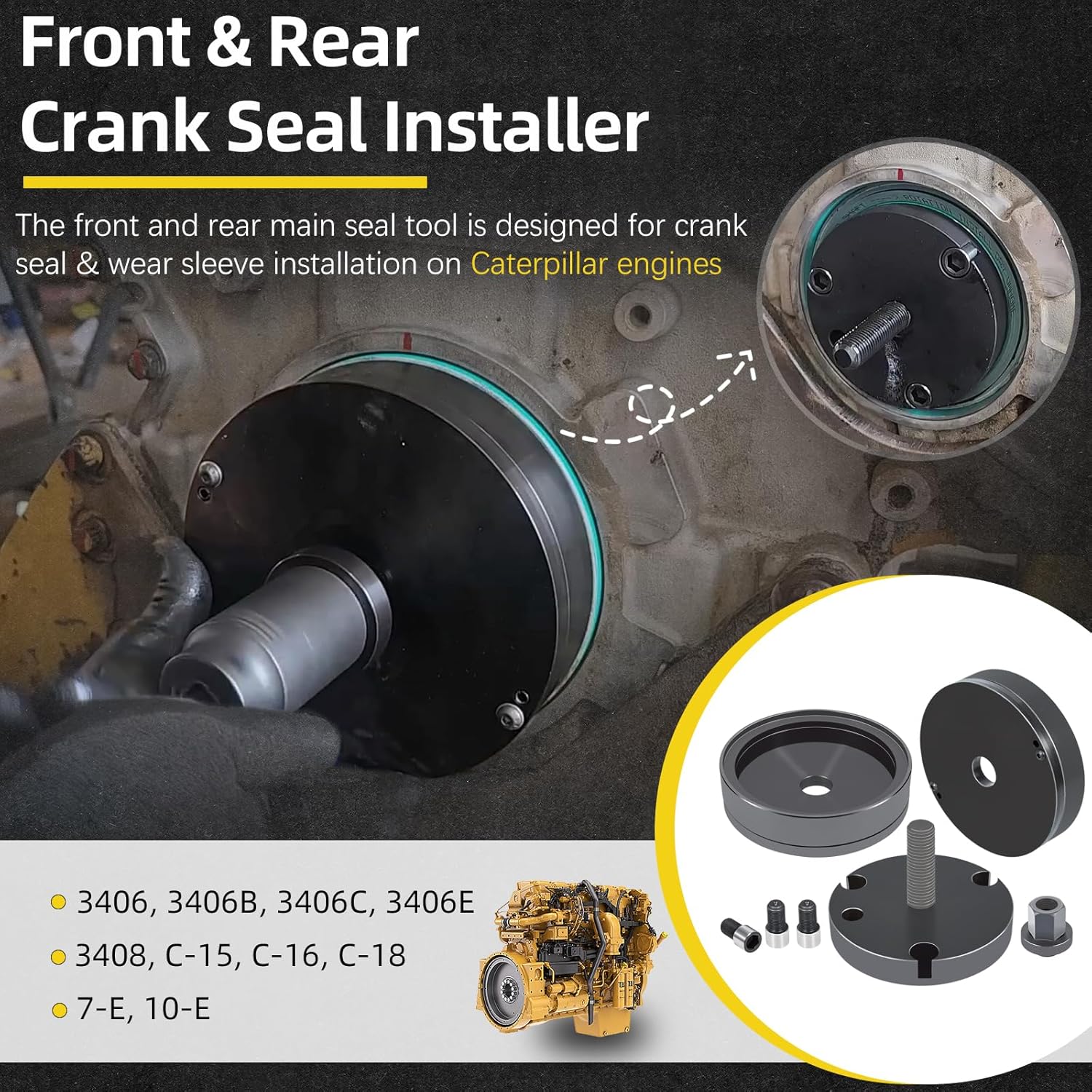 For CAT 3406 Diesel Front & Rear Crankshaft Seal Wear Sleeve Installer For Caterpillar 3406B, 3406C, 3406E, 3408, C-15, C-16, C-18 Engines Crank Oil Seal Installer Tool
