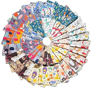 100% Cotton Fabric Bundle Quilt Squares 5''x5'', Animal Patterns Charm Packs Fabric Pre-Cut Pathwork for Quilting,Sewing,and DIY Scrapbooking(54pcs)