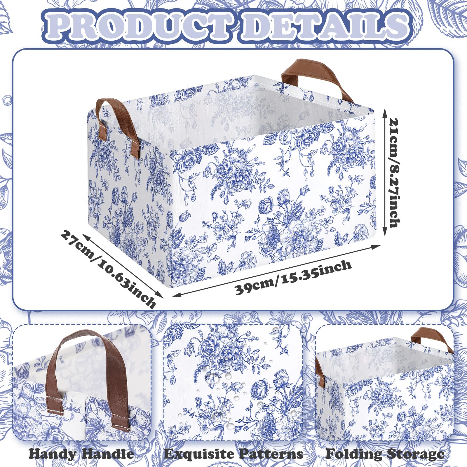 Amazon.com: Boao 3 Pcs Blue Floral Storage Bin Wildflowers