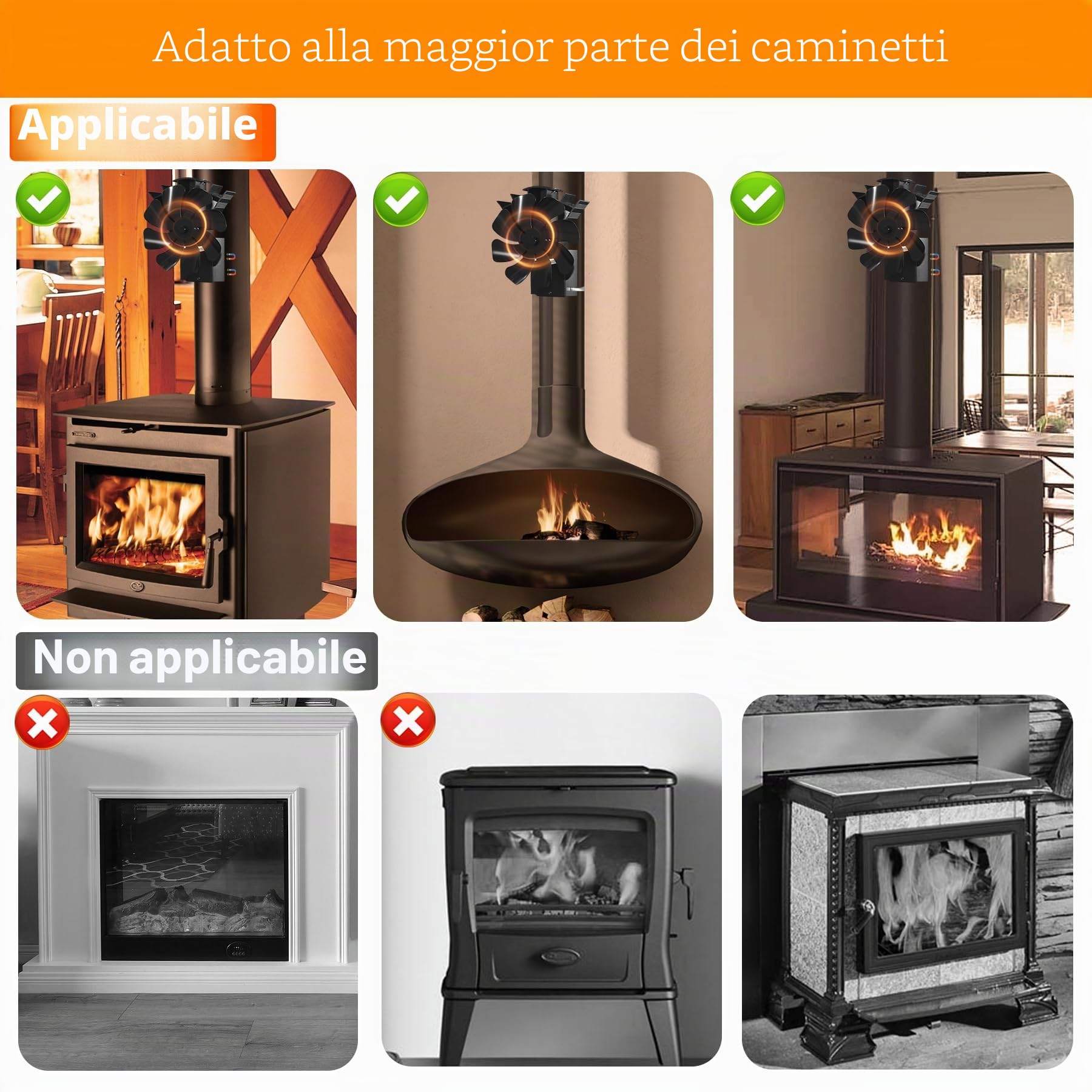 Ventilatore magnetico per stufa, ventilatore per camino con 8 pale, ventilatore per stufa senza corrente elettrica, silenzioso ventilatore per camino per legno/legna da ardere/focolare/tubo della