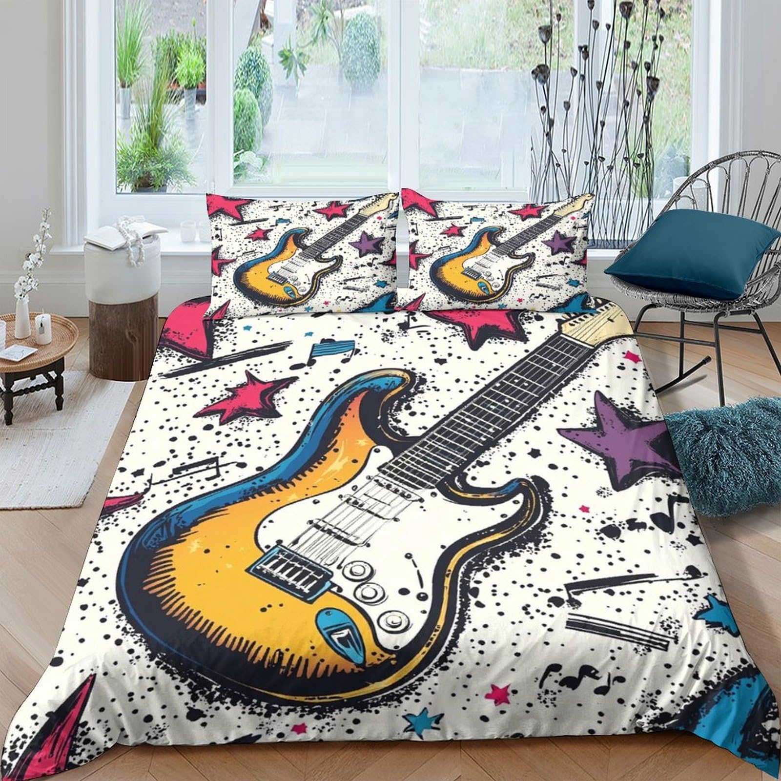 Ctjqhvkz Style-7 3D Printed Electric Guitar Fitted Sheet Microfiber Soft Music Star Bed Sheet For Bedroom Dorm Mattress Protection Decor Single（135X200cm）