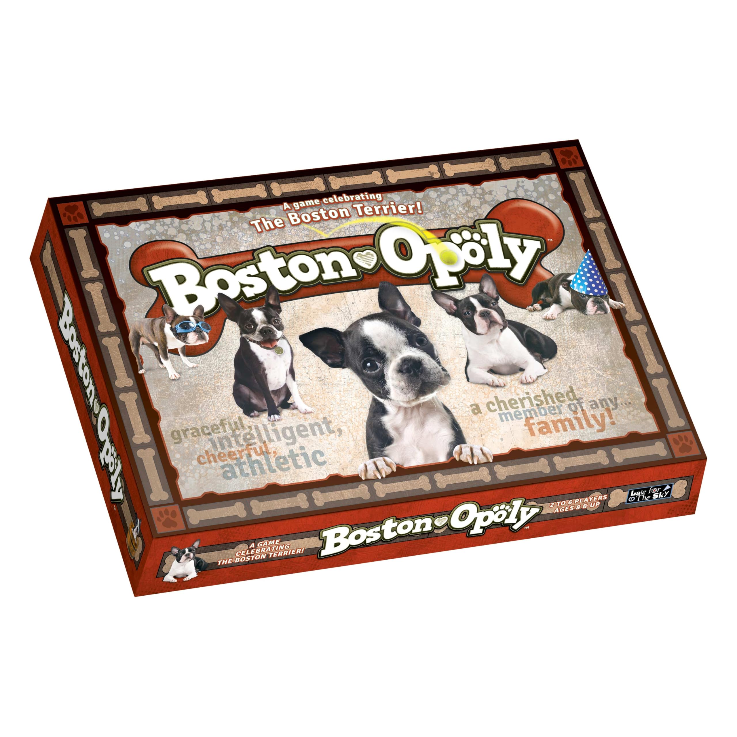 Late for The Sky Boston Terrier-Opoly Board Game for Dog Lovers, Family Strategy and Party Fun, 2-6 Players, Ages 8+, Collectible Tokens, Property Trading Theme, Great Gift for Kids and Adults