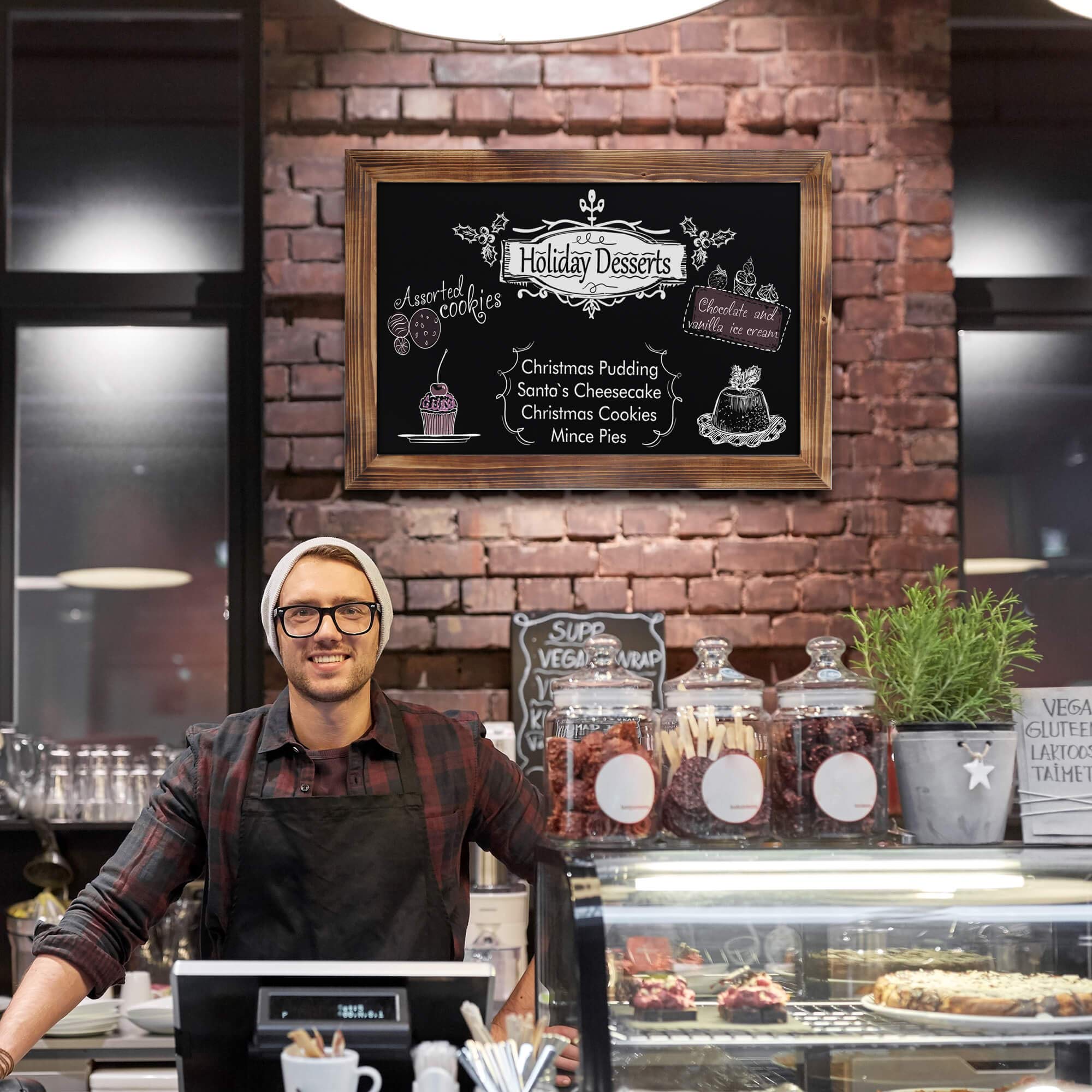 HBCY Creations Rustic Torched Wood Magnetic Wall Chalkboard, Extra Large Size 20" x 30", Framed Decorative Chalkboard - Great for Kitchen Decor, Weddings, Restaurant Menus and More! (20" x 30")