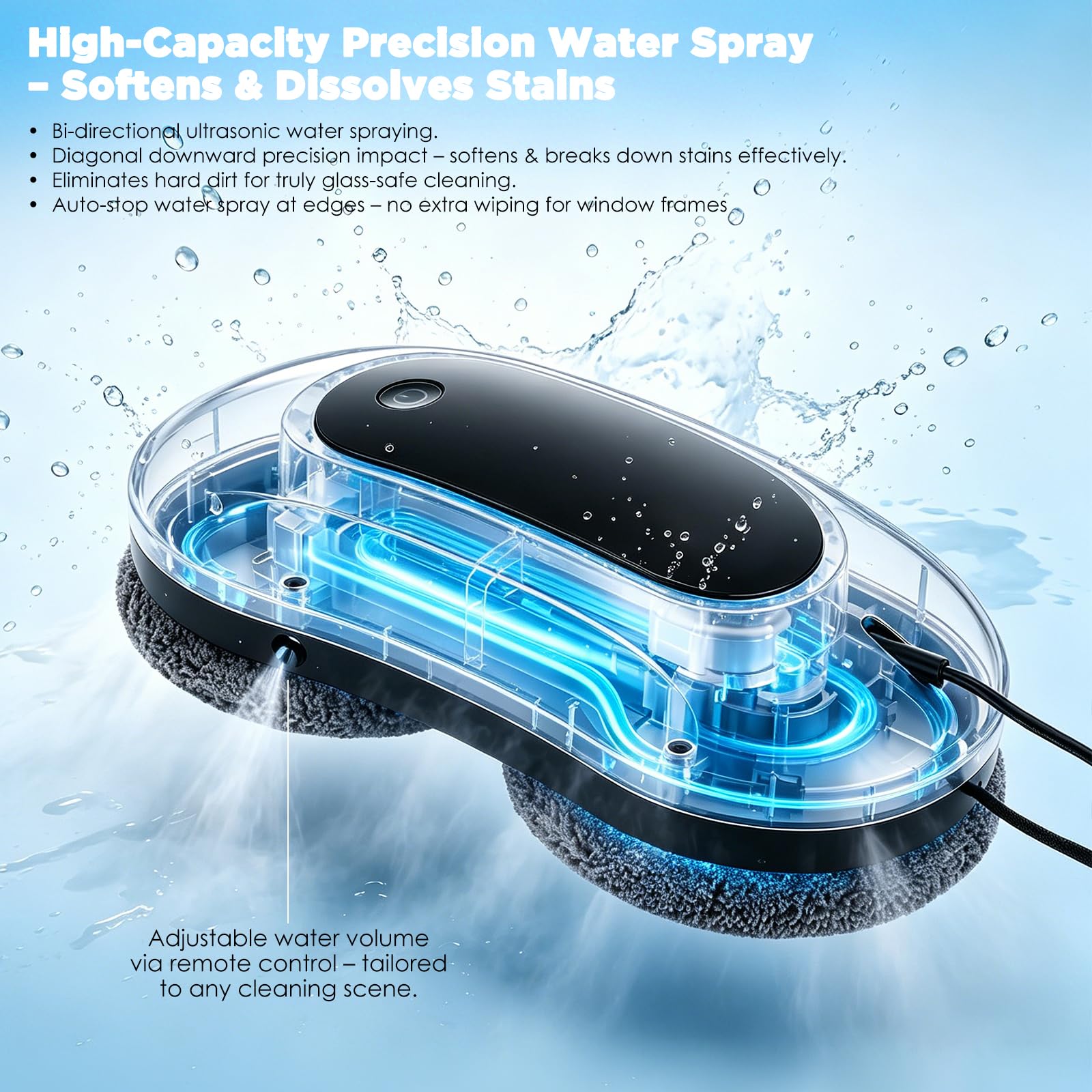 Robot limpiador de ventanas inalámbrico, robot automático para ventanas con potencia de succión de 6000 Pa, doble spray y depósito de agua de 500 ml, limpiador eléctrico de ventanas con 3