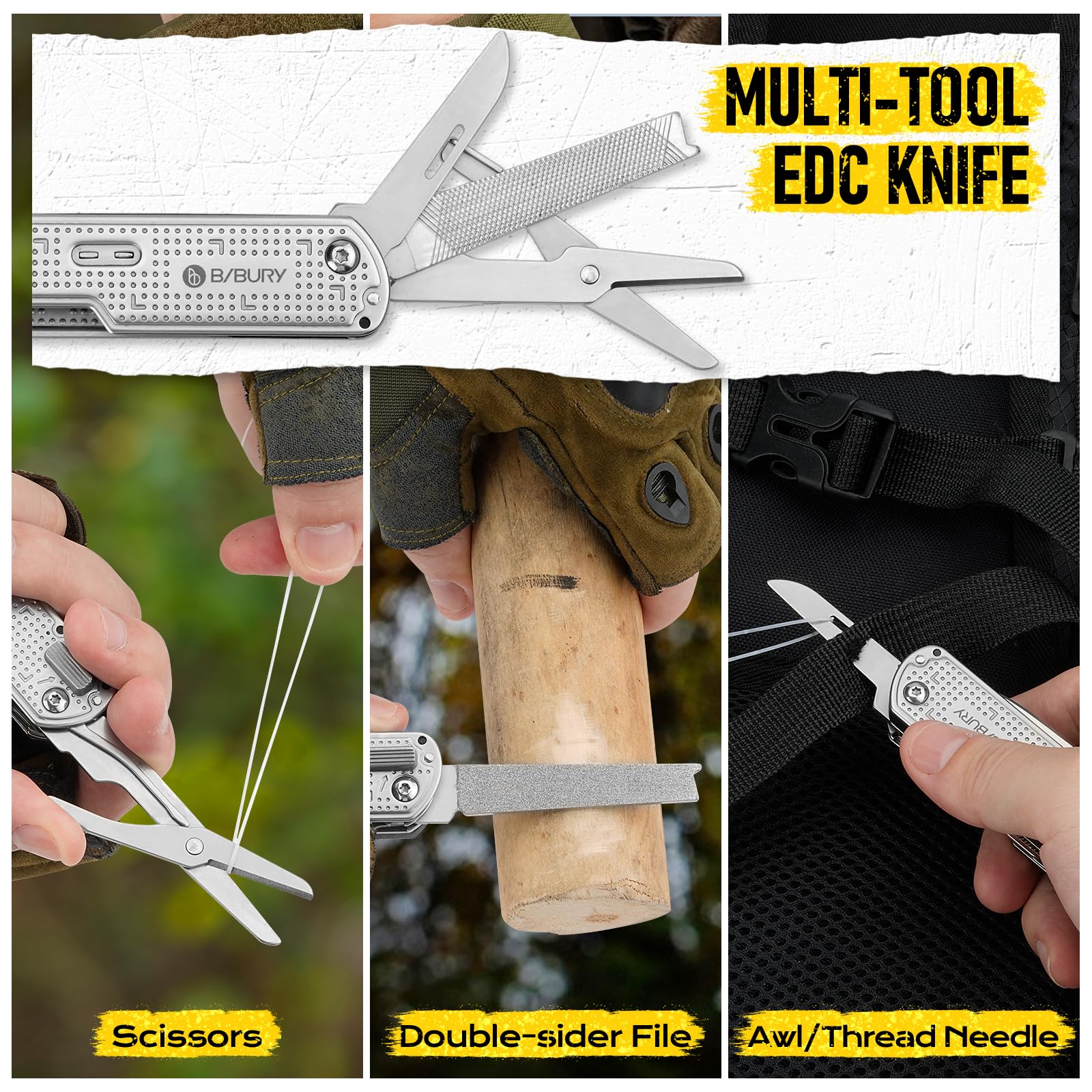 Regalos para hombres, BIBURY navaja multiusos EDC, cuchillo de supervivencia, multiherramienta camping accesorios, regalo para papá, gadgets de cumpleaños para hombres, regalos navidad - BI2056