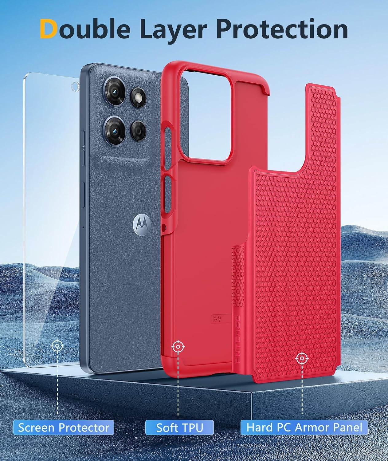FNTCASE for Moto G 2026/2025 Phone Case: Dual Layer Non Slip Shockproof Red image 3