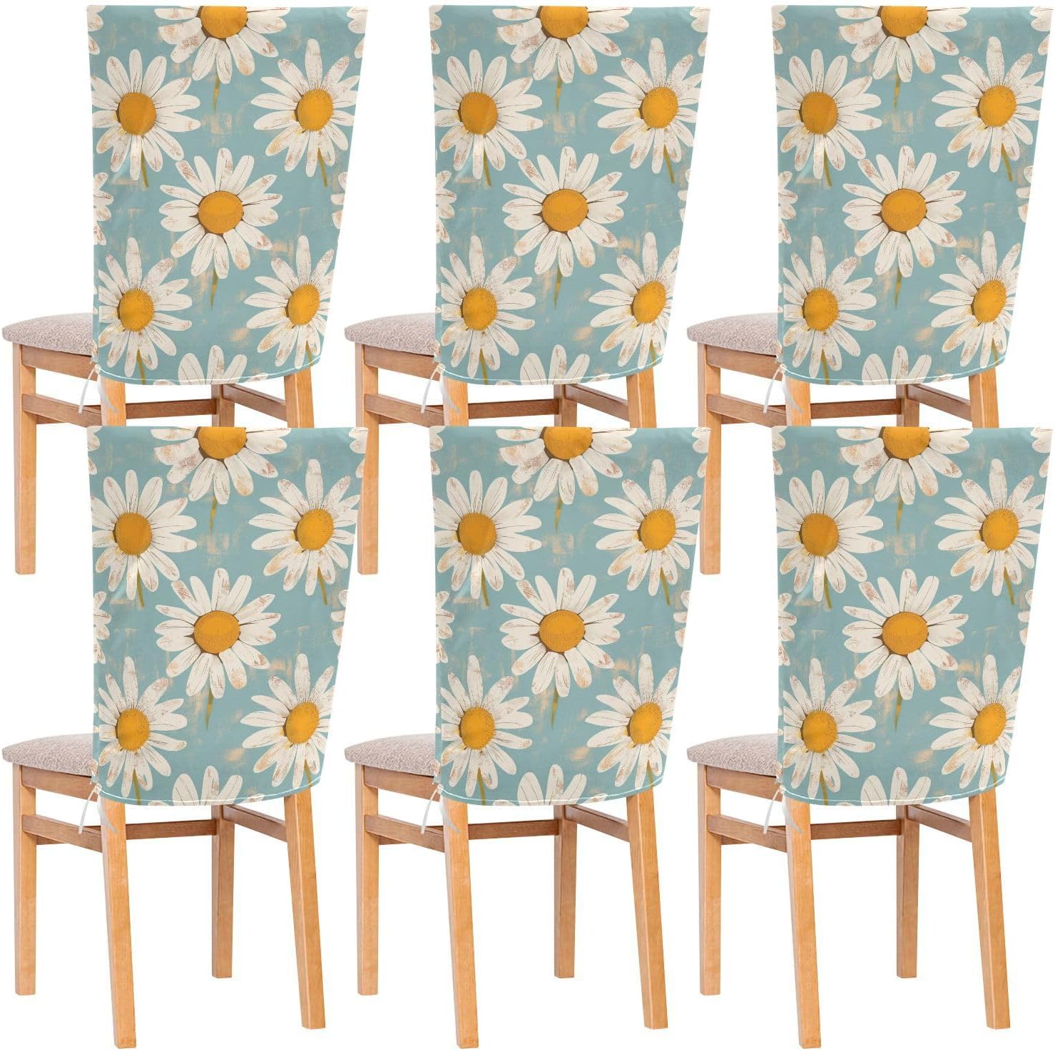 ALAZA Vintage Daisy Flowers Blue Chair Back Cover Set of 6, Washable Reusable Removable Chair Slipcovers Decorative Chair Cover for Home Kitchen Wedding Party