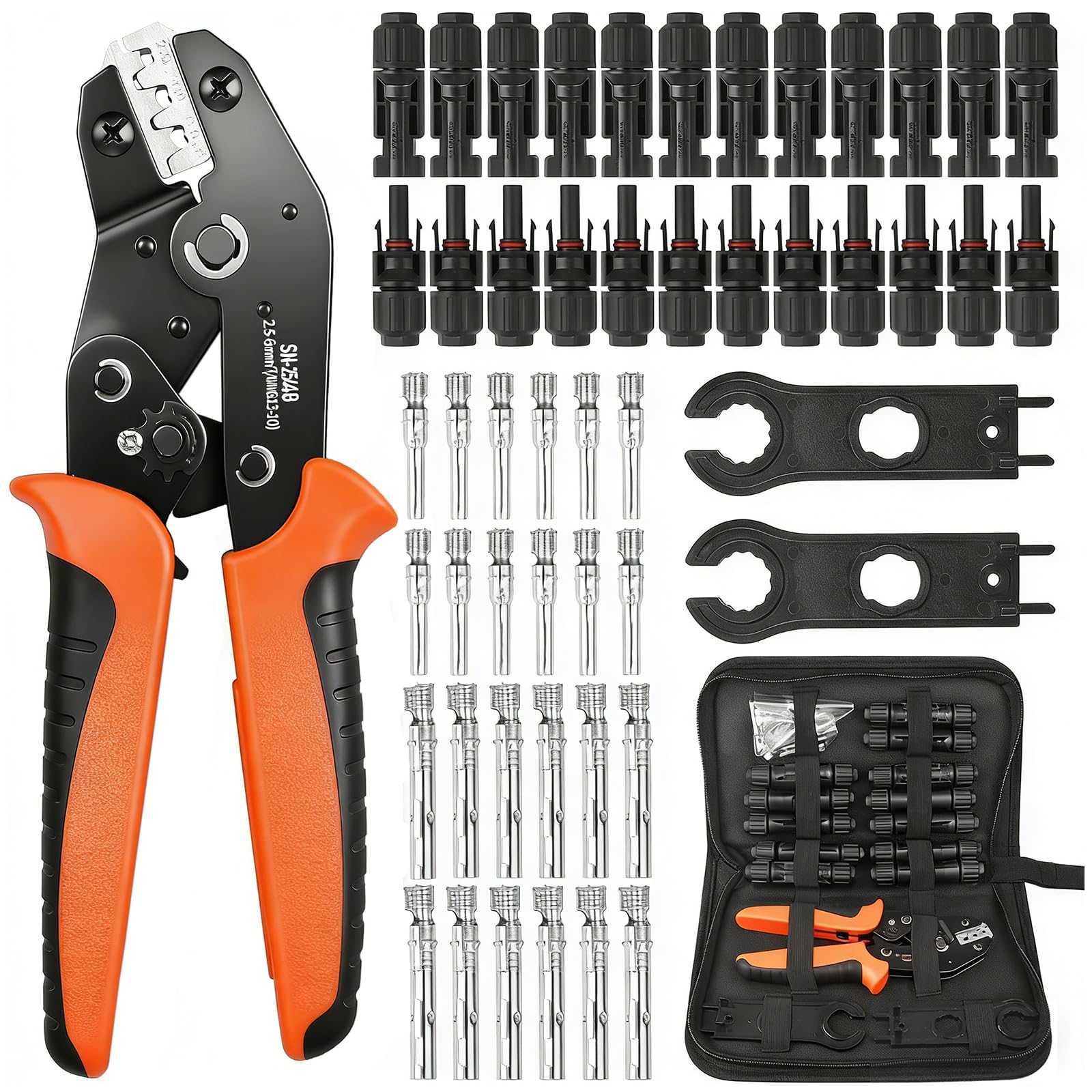 Solar Crimpzange Set für 2.5/4/6mm² Pv Kabel,12 Paar Pv Stecker Und Kabelstecker,1x Crimpzange,Wasserdicht Solarstecker Solar Crimpzanges für Kabel Anschluss,Solaranlage Werkzeug Set.