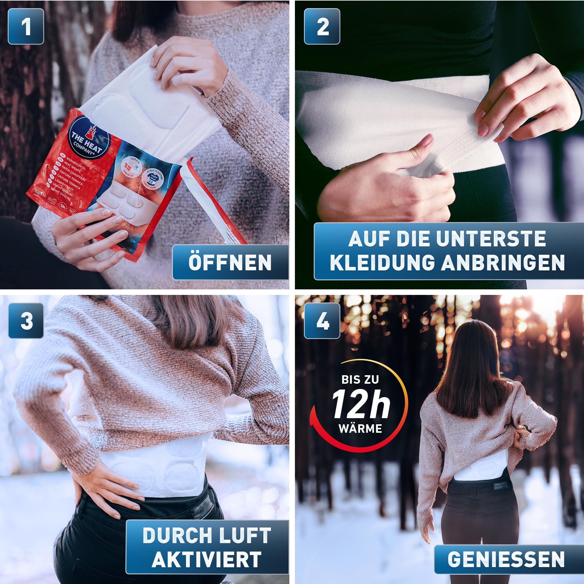 THE HEAT COMPANY Wärmegürtel - 10 Stück Vorteilspack - EXTRA WARM - Preis-Leistungs-Sieger - 12 Std. wohlige Wärme - sofort einsatzbereit - luftaktiviert - rein natürlich - für alle Größen: S-XL