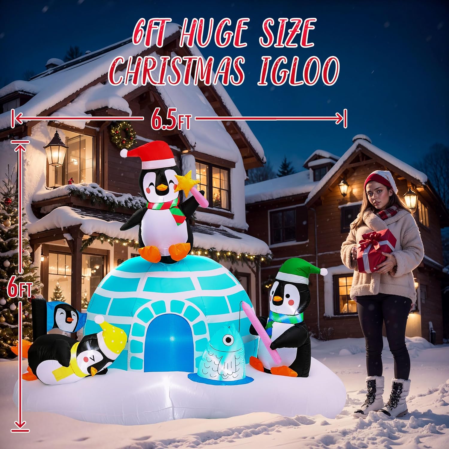 PRESENCE Inflatables Igloo LED Light Up Penguin Fishing, Christmas Blow Up for Garden Lawn Holiday - Image 3