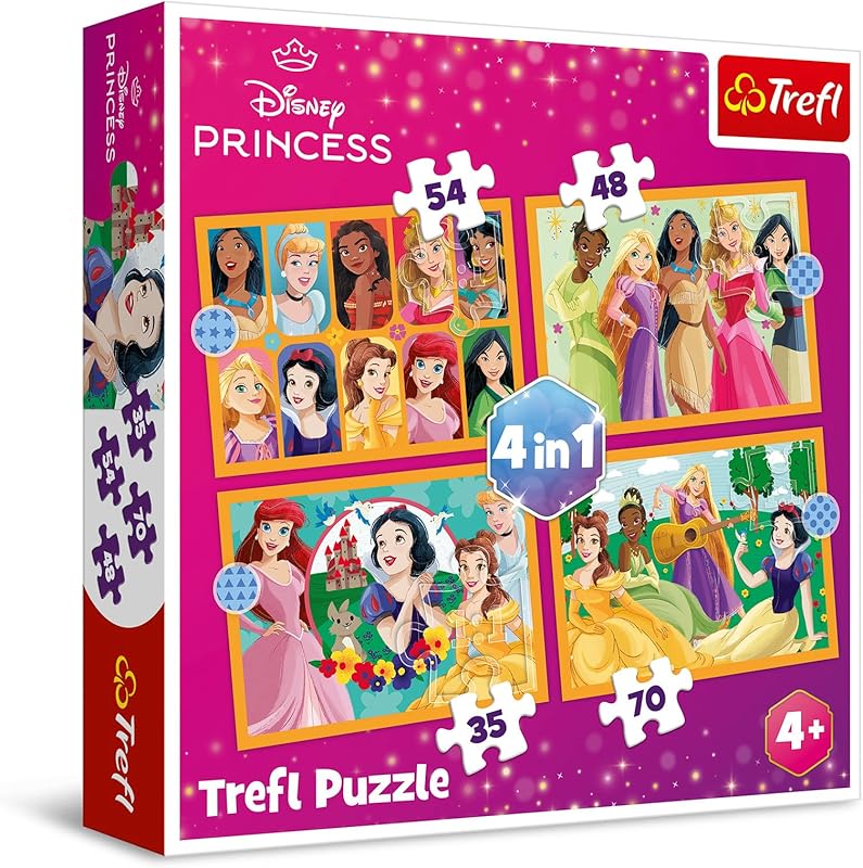 Trefl - Disney, Histoires Fabuleuses - Puzzle 4en1, 4 Puzzles, de 35 à 70 Pièces - Différents Niveaux de difficulté, pour Les Enfants à partir de 4 Ans
