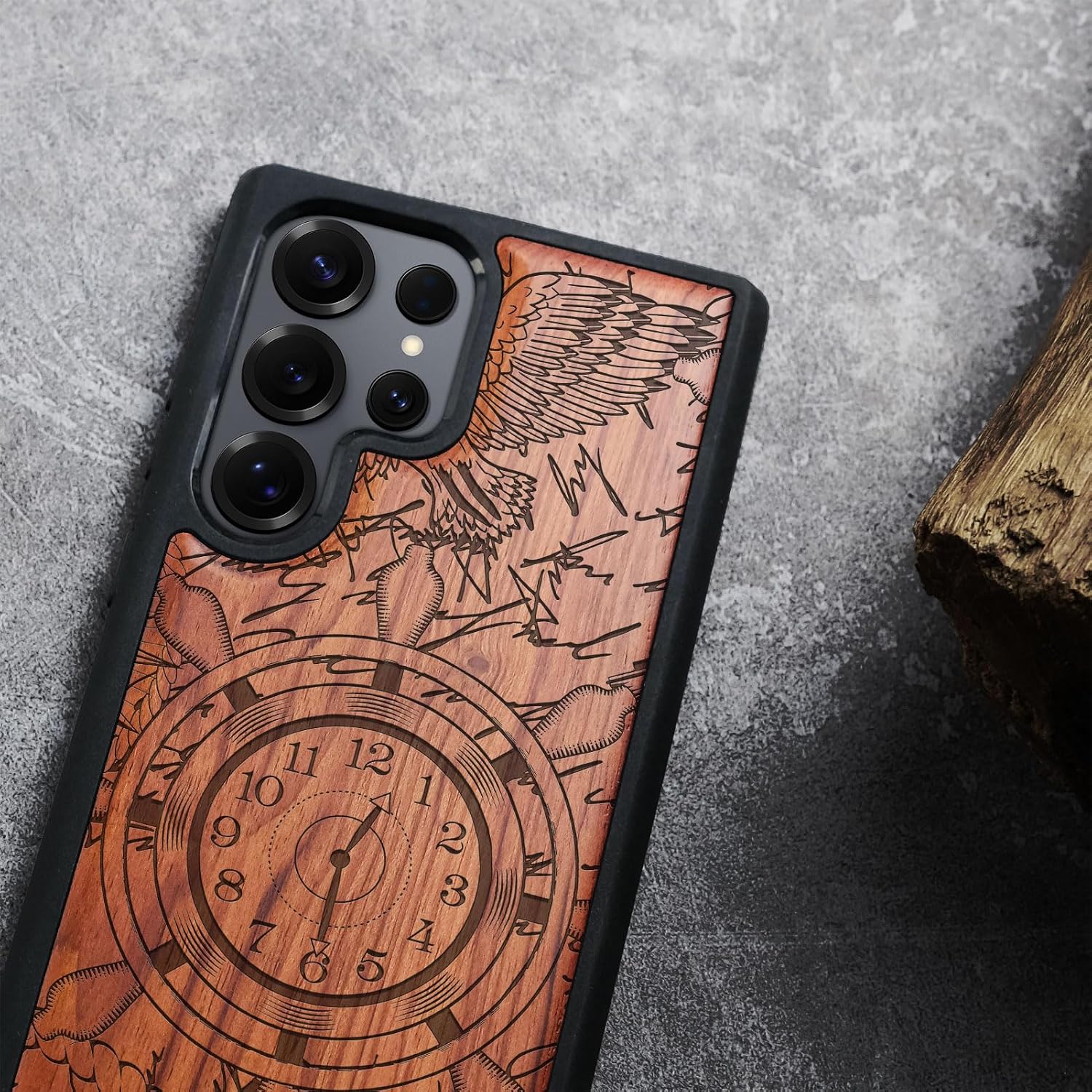Carveit Magnetic Wooden Case for Samsung Galaxy S25 Ultra Case 2025, TPU Shockproof Cover & Wood Artisan Engraved, Compatible with MagSafe Wireless Chargers (Spirit of Old Sea Adventures) Rosy