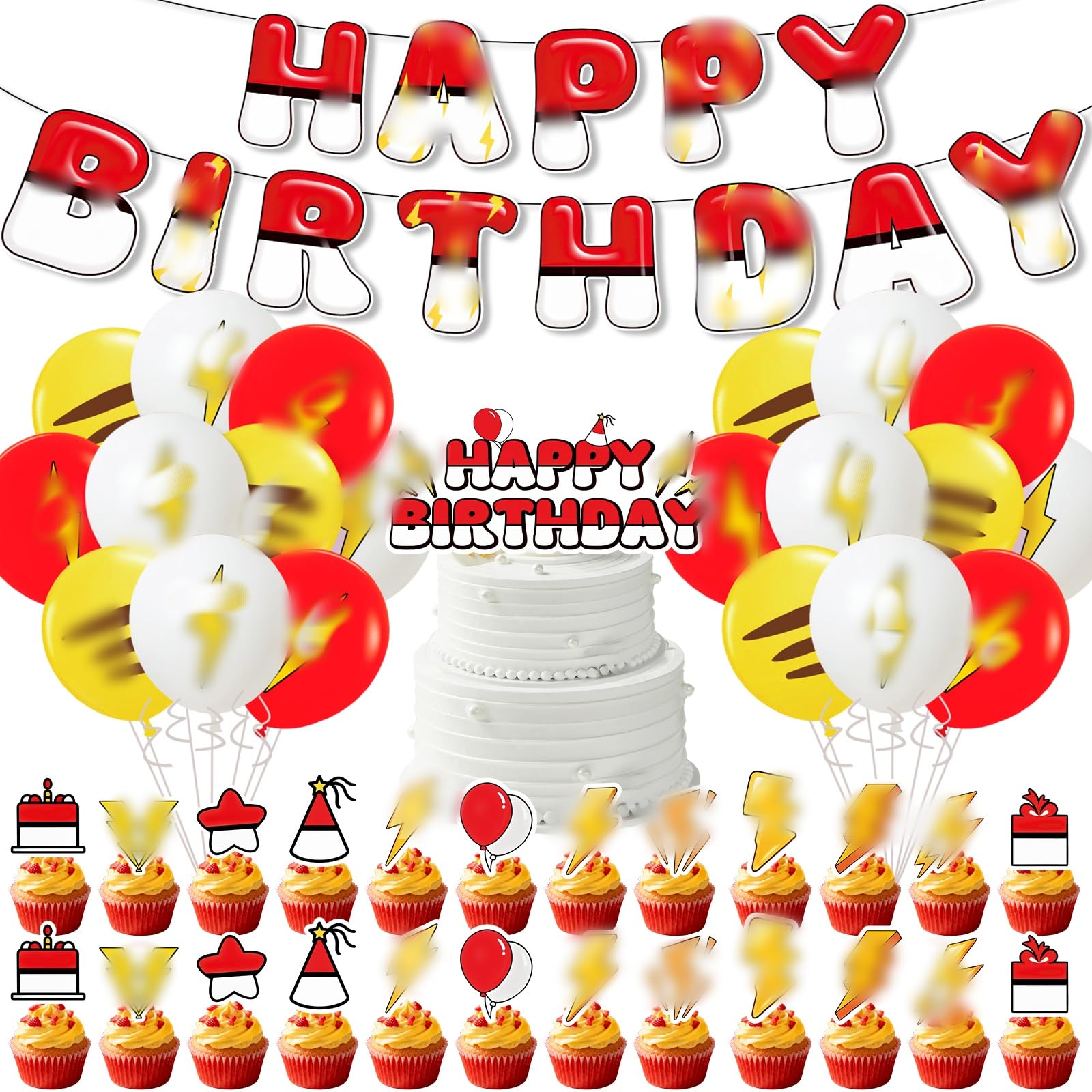 Party Bolloon Deco Kids- Party Decor Cartoon Theme Party Supplies Happy Birthday Banner Cake Toppers Latex Balloon Bunting Garland Hanging Party Favors for Kids Girls Baby Shower Party Deco