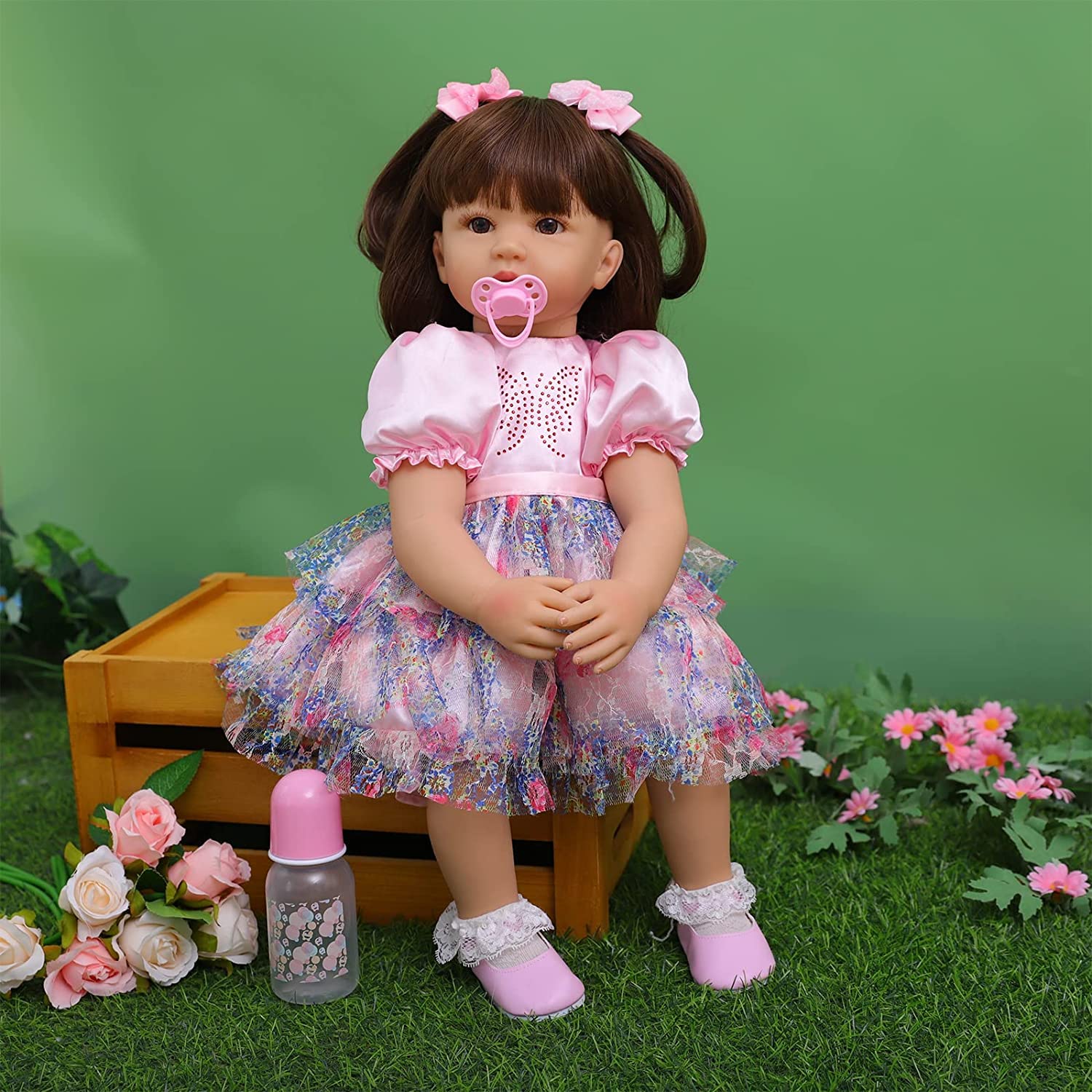 SYP Muñeca Reborn 24 Pulgadas 60cm Vinilo de Silicona Suave Bebé Reborn niña Hecho a Mano Recién Nacido