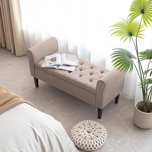 Miniatura 13 de HUIMO Banco de almacenamiento de 48 pulgadas, otomana de almacenamiento con brazos con patas de madera maciza de 7.5 pulgadas, banco de pie de cama