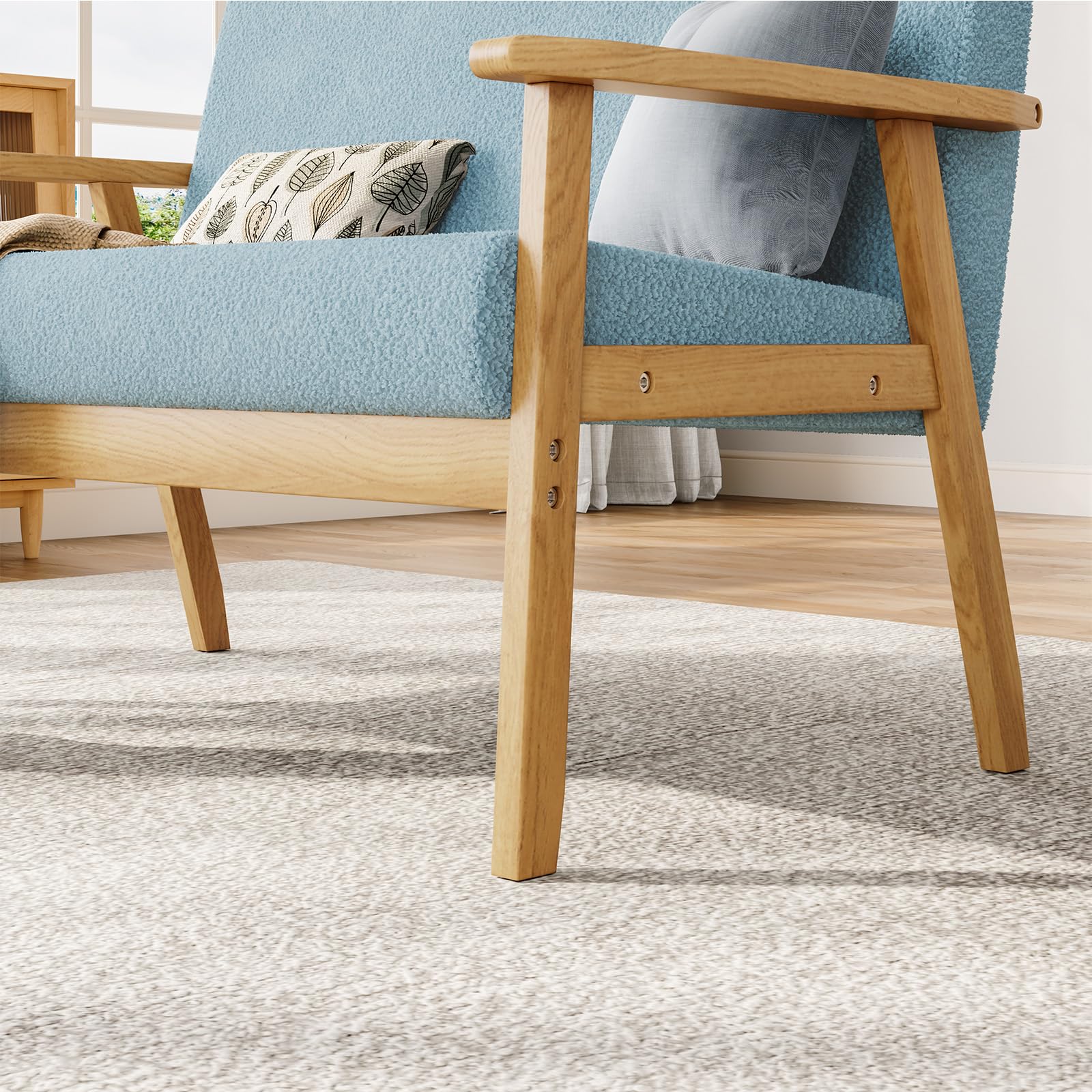 Dripex Divano a 2 posti, con cornice in legno, piccolo divano lounge da 2 pezzi, moderno e scandinavo, in velluto Teddy, per soggiorno, camera da letto, ufficio, Azzurro