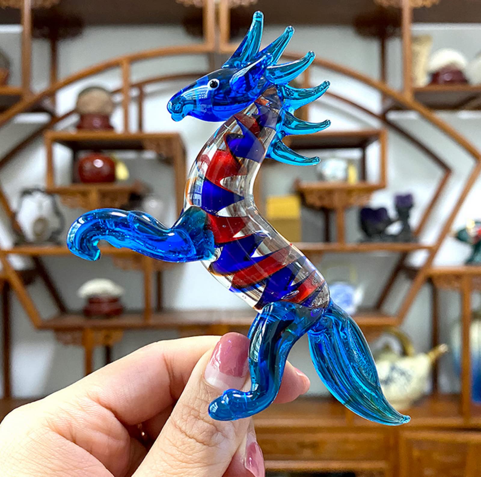 Amazon.co.jp: ガラスの置物青い馬手作り吹きクリスタル ガラス文鎮