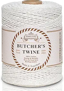 Butchers Twine for Cooking, Baking & Crafts - Food Safe Kitchen Twine for Tying Meat, Trussing Turkey, Roasting, Sausage Making - Strong Cotton Rope for Garden, Crafts & Packing, 656ft 2mm(Beige)