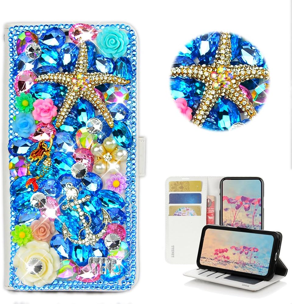 STENES Bling Case Compatible with Huawei Ascend XT2 Case - 3D Handmade Crystal Girls Mirror Peacock Pendant Flowers Wallet Credit Card Slots Fold Stand Leather Cover - Pink