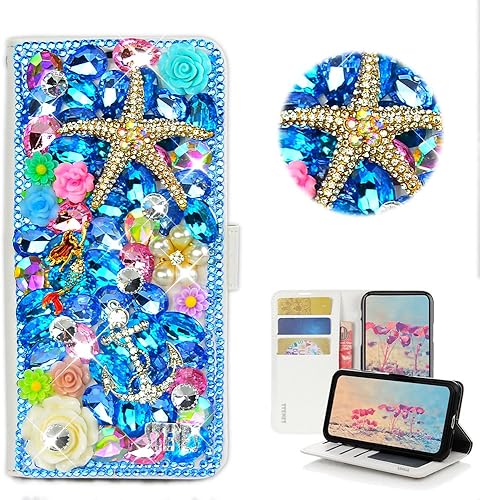 Miniatura 10 de STENES Funda para iPod Touch - Elegante - 3D hecho a mano de cristal para niñas espejo pavo real colgante flores diseño cartera magnética ranuras