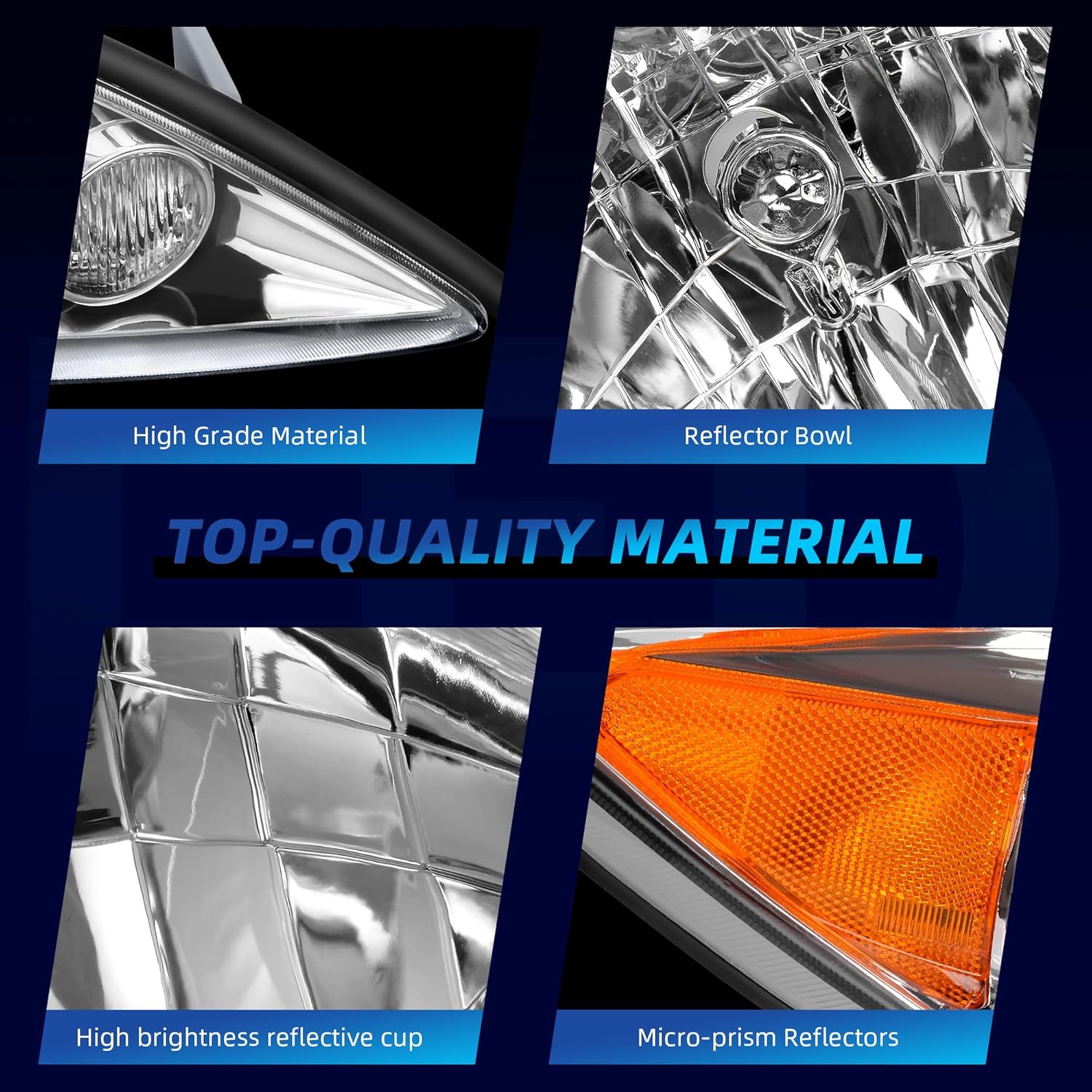 LEDKINGDOMUS Headlight Assembly, DOT-certified, Compatible with 2005-2006 Camry 05 06 Camry LE/XLE (US Version Only) Headlamp Replacement Pair Chrome Housing Amber Reflector Clear Lens