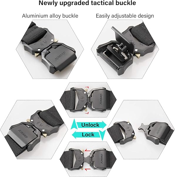 JUKMO JUKMO Tactical Belt, Military Hiking Rigger 1.5" Nylon Web Work Belt with Heavy Duty Quick Release Buckle in use