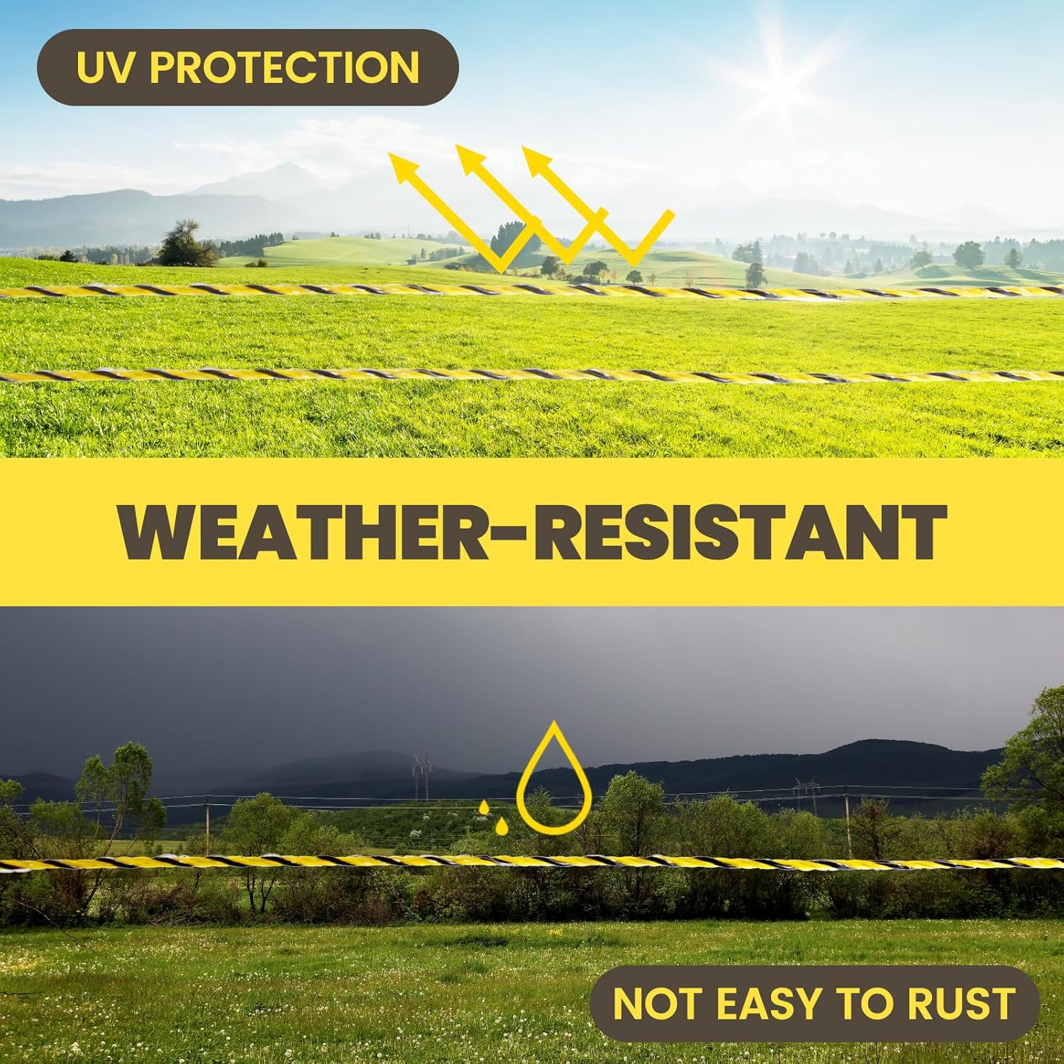 MERIANE Electric Fence Wire 1/8'' 3366 Feet/1026 Meters, Upgraded 6 Stainless Steel Strands Conductors, Portable Polyrope Electric Fence Polywire for Livestock, UV Wear Rust Resistant