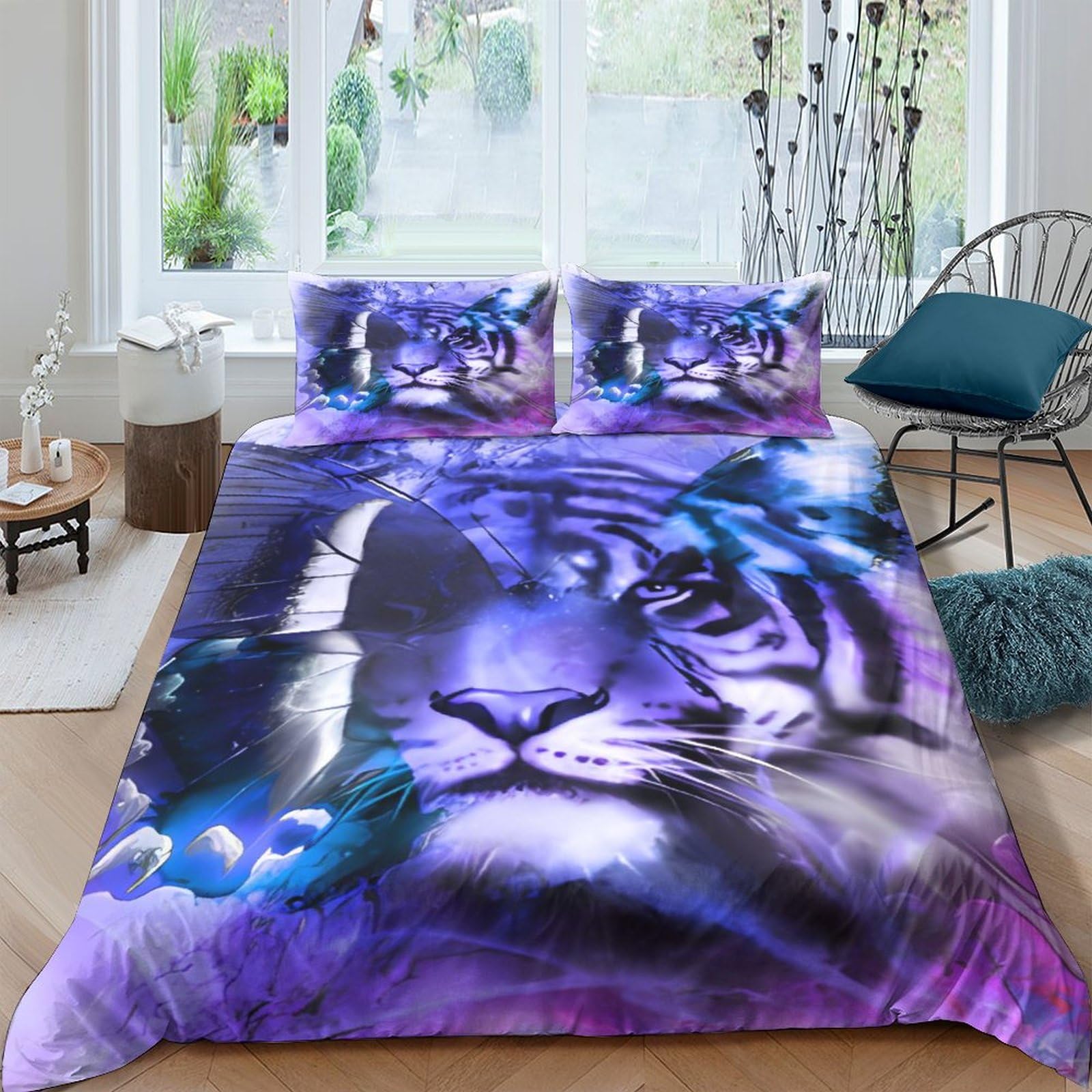 Housse de couette tigre papillon 3D King 220x240cm en microfibre avec 2 taies d'oreiller