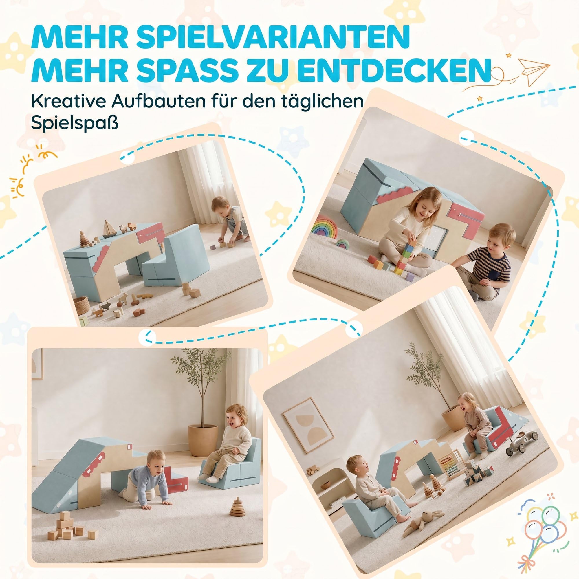AIYAPLAY Montessori - Set di 2 mattoncini da costruzione in schiuma per bambini, antiscivolo, morbidi, XXL, blocchi da arrampicata, pieghevoli, set da tavolo e sedie con rivestimento rimovibile, per