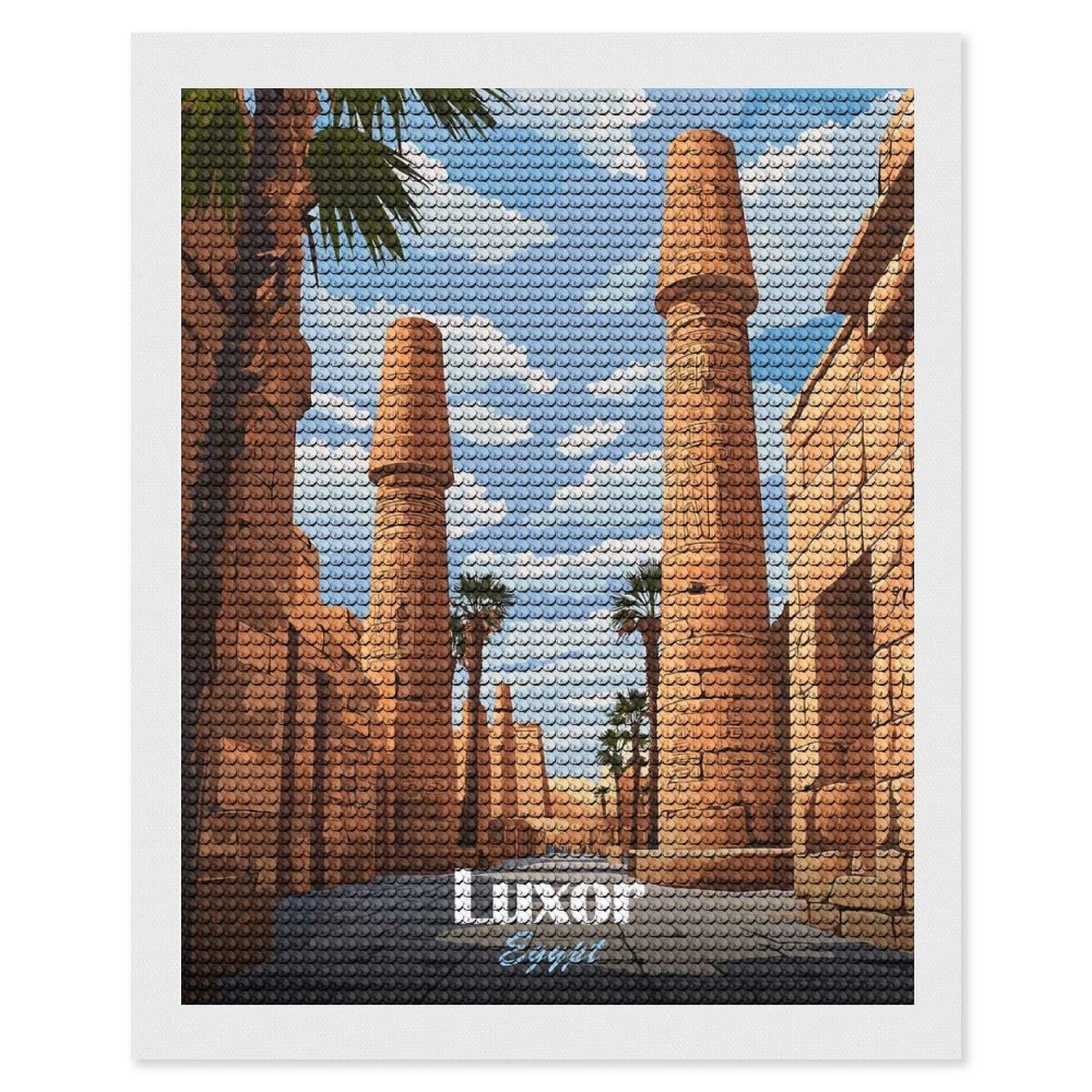 Junmoney Luxor Egypt Temple Illustration Diamond Art Kit 16"x20", Creative Leisure Activity, Complete Accessories, Vintage Style Decor, for Women