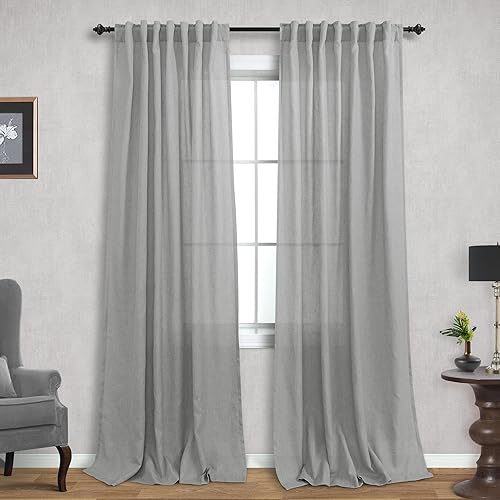 Miniatura 72 de Mrs.Naturall Cortinas transparentes verde esmeralda oscuro, cortinas de lino verde bosque para sala de estar, 63 pulgadas de largo, cortinas verdes