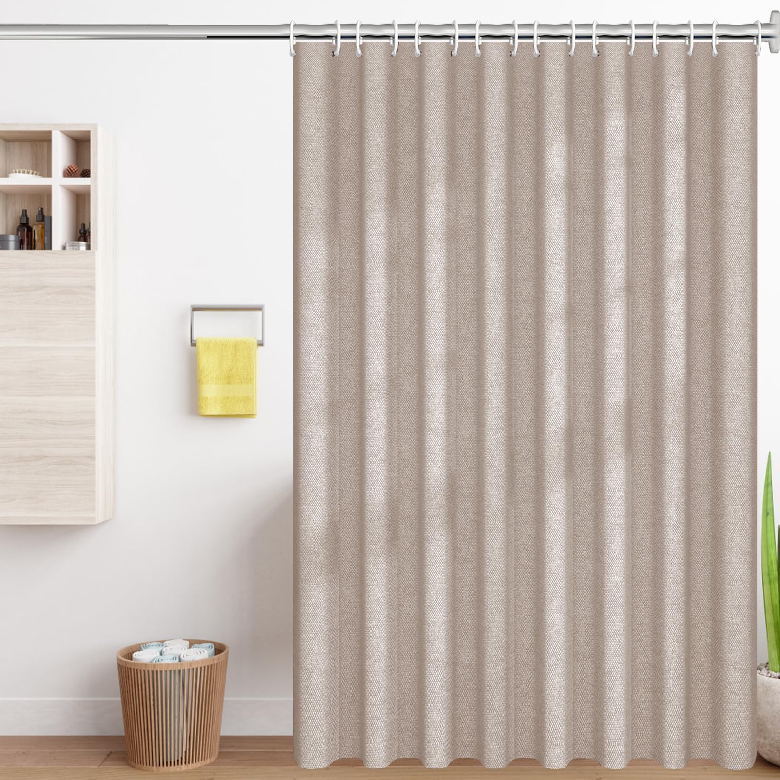 EZESO Cortina de Ducha de Lino Grueso, Tela de poliéster con Textura Pesada, Cortina de Ducha para baño, Impermeable, Cortina de Ducha Decorativa con Ganchos de plástico, 180 x180cm