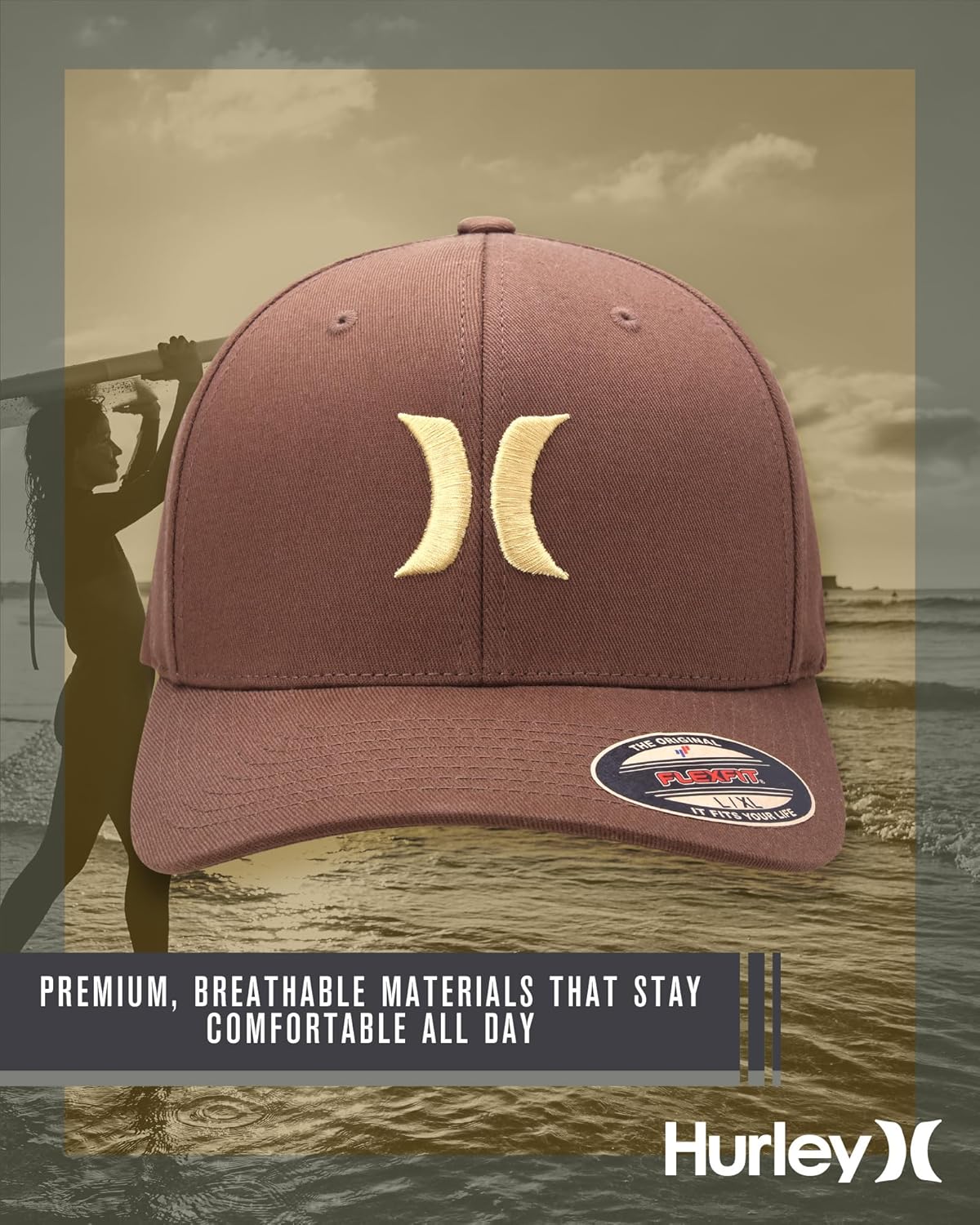 Hurley Mens Baseball Cap - Flexfit Fitted Baseball Caps for Men (Sizes: S-XL) - Image 4