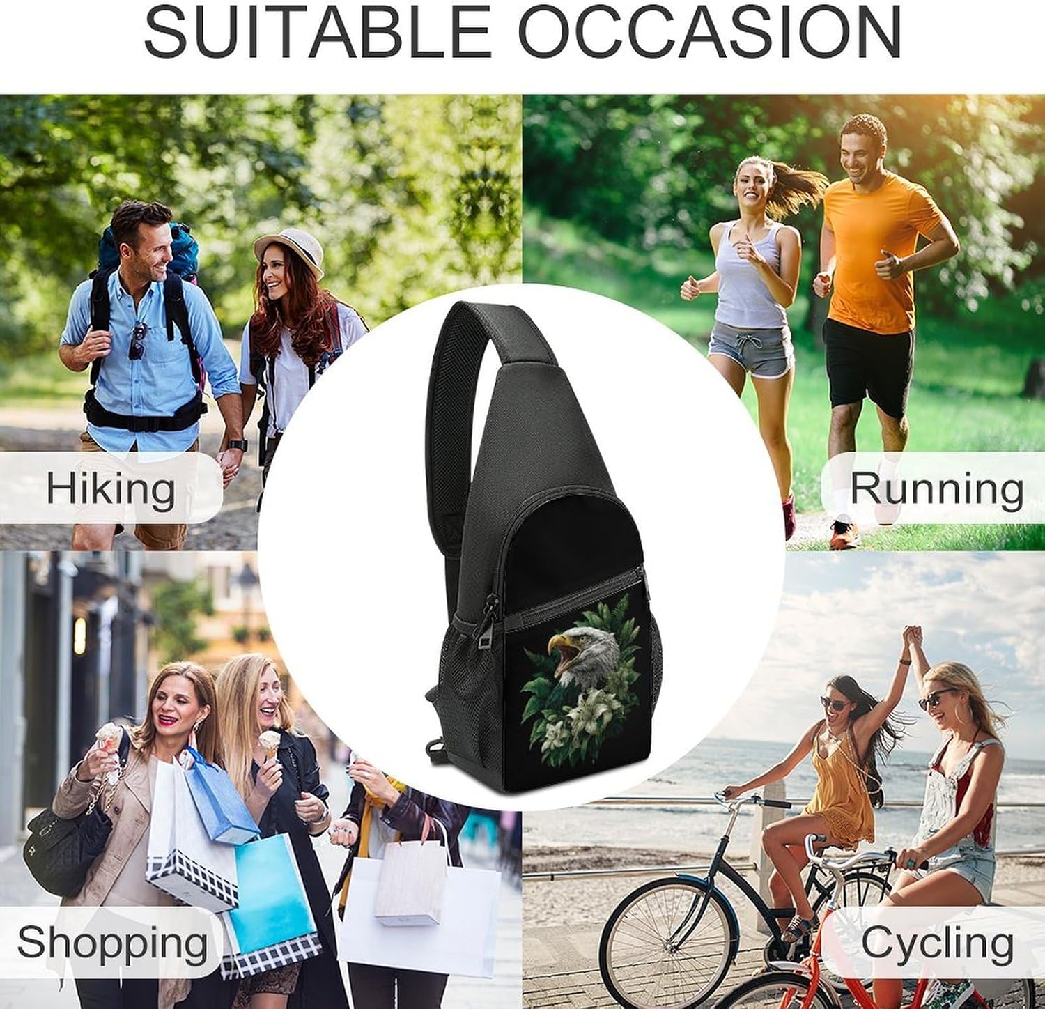Roaring Eagle1 Green Lily Flowers Crossbody Sling Backpack Chest Bag Daypack