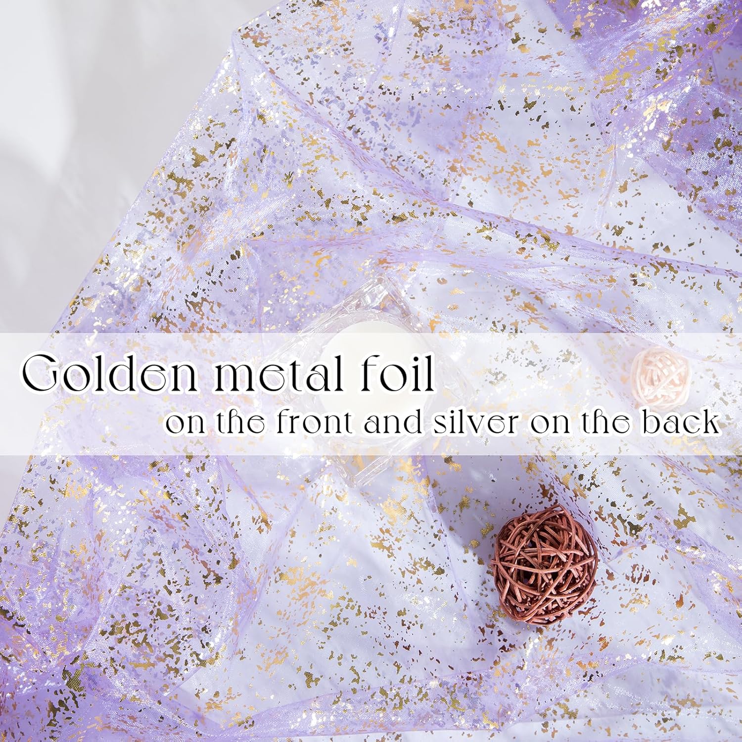 P Pothuiny 2 Pcs Lavender Table Runner 28 x 120 Inch, Glitter Metallic Foil Tulle Table Runner Party Golden Sheer Gauze Table Decor for Wedding Birthday Christmas Anniversary