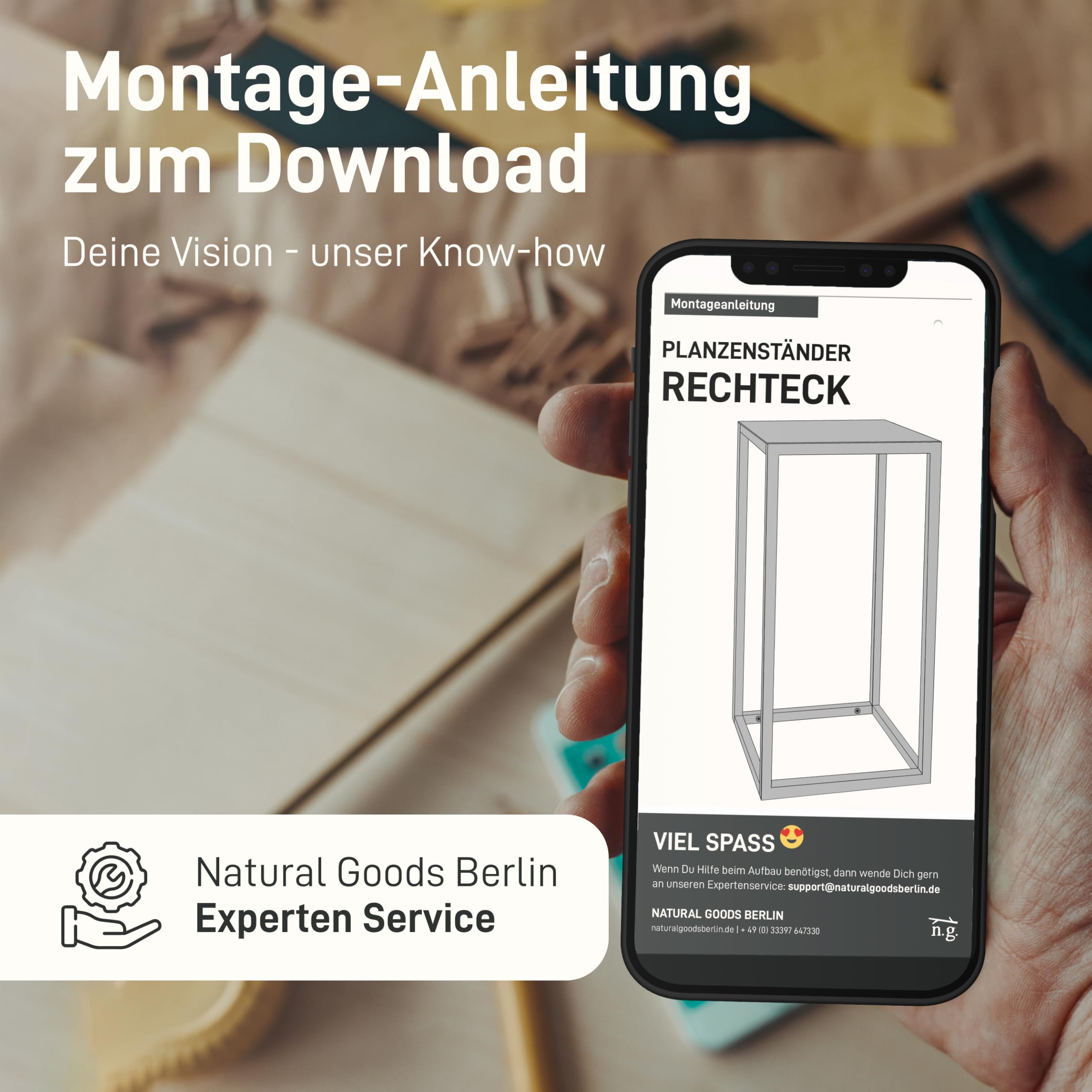 Natural Goods Berlin 1x Blumenständer Metall Schwarz 50 cm - Eckiger Deko Pflanzenständer - Blumenhocker Outdoor wetterfest, stabil & pflegeleicht - ideal als Blumenständer für Außen
