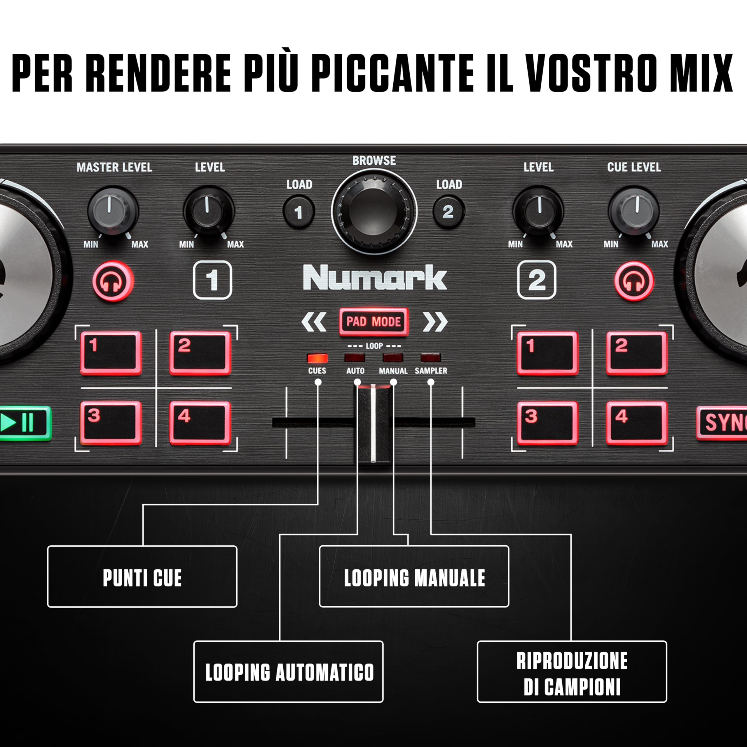Numark DJ2GO2 Touch Controller DJ Compatta USB 2 Deck Serato DJ Mixer Crossfader Scheda Audio Jog Wheel Capacitive