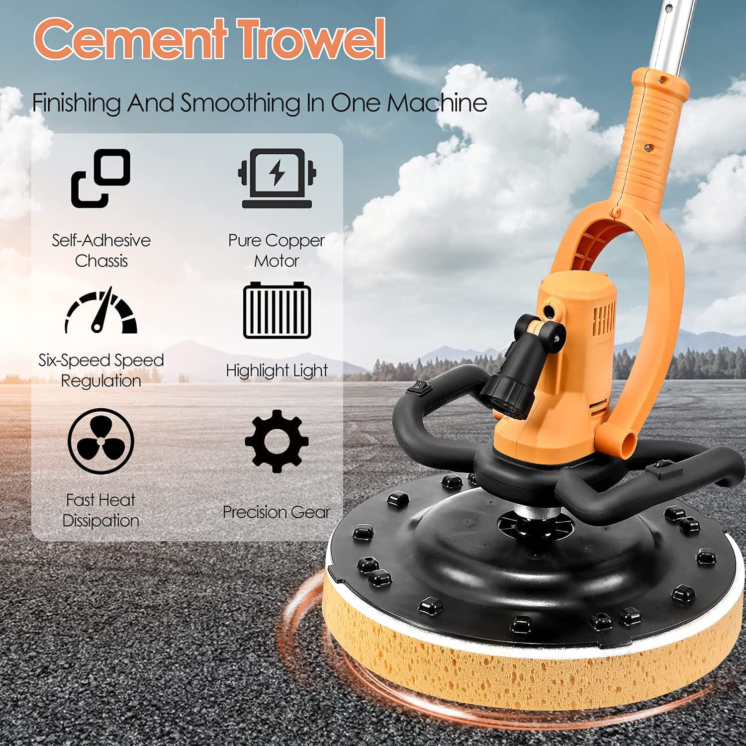 Levigatrice elettrica per cartongesso, levigatrice per cartongesso da 1680 W, levigatrice per soffitti a Parete Portatile con 4 Fogli abrasivi, 6 velocità variabili, 280-2800 min,220V