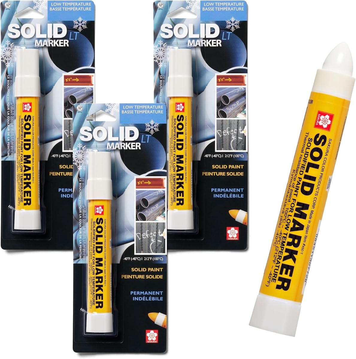 Marcadores de pintura sólida SAKURA con punta giratoria, blanco, paquete de 3 | Rotuladores de pintura permanente, marcador para ventanas, madera y vidrio, marcas en cualquier ángulo, de secado rápido y duradero