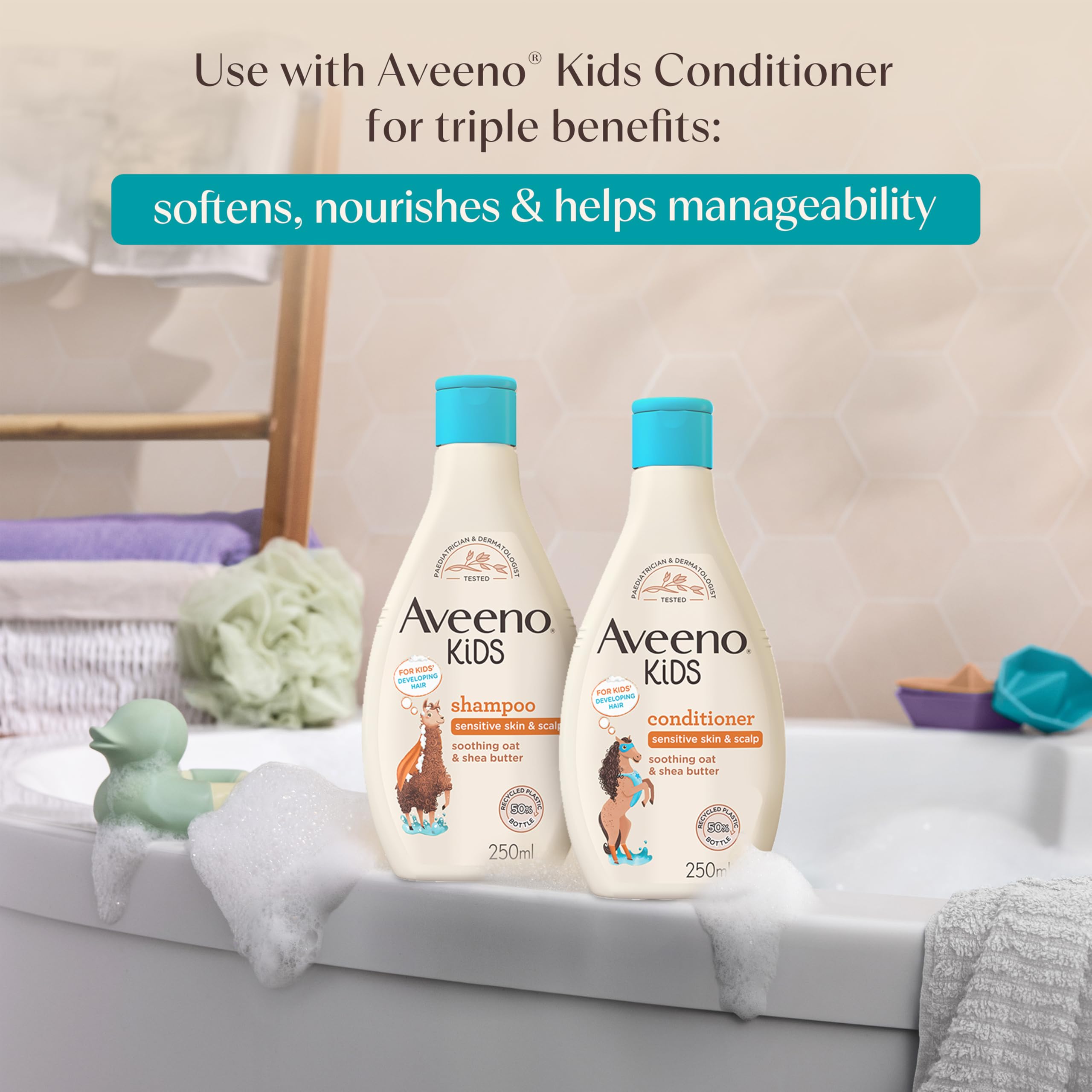 Aveeno Baby Kids Shampoo 250ml | Enriched with Soothing Oat & Shea Butter | Childrens Shampoo Developed for Your Little Superhero | Childrens Toiletries Sets — view 3