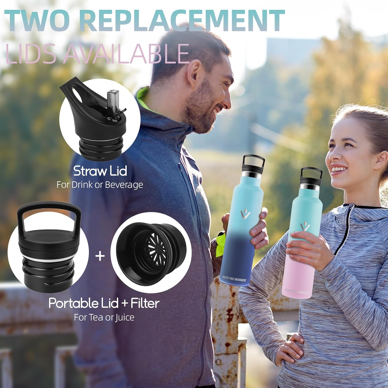 Stainless Steel Drinking Bottle, 1 Litre, Water Bottle with Straw, BPA-Free, Sports Water Bottle, Insulated Flask, Double-Walled, Leak-Proof, Thermos Flask for Hiking, Tra
