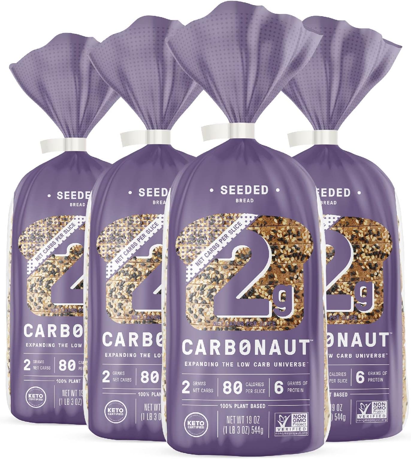 Carbonaut Low Carb Bread, Keto Bread, Keto-Certified Food, Snack, Meals, Non-GMO, Vegan Bread Pack of 4 (Low Carb Seeded)