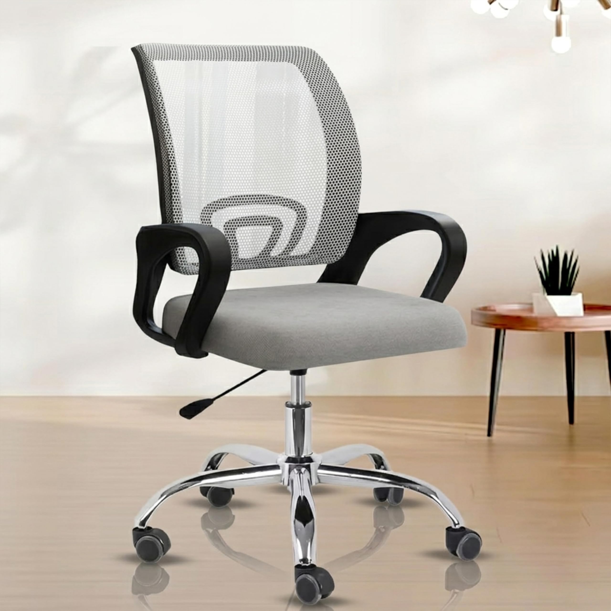 NORMAN JR, Ergonomic Desk Chair Mesh Computer Chair with Lumbar Support Armrest Executive Rolling Swivel Adjustable Mid Back Chair - Solid Grey & Black Handle