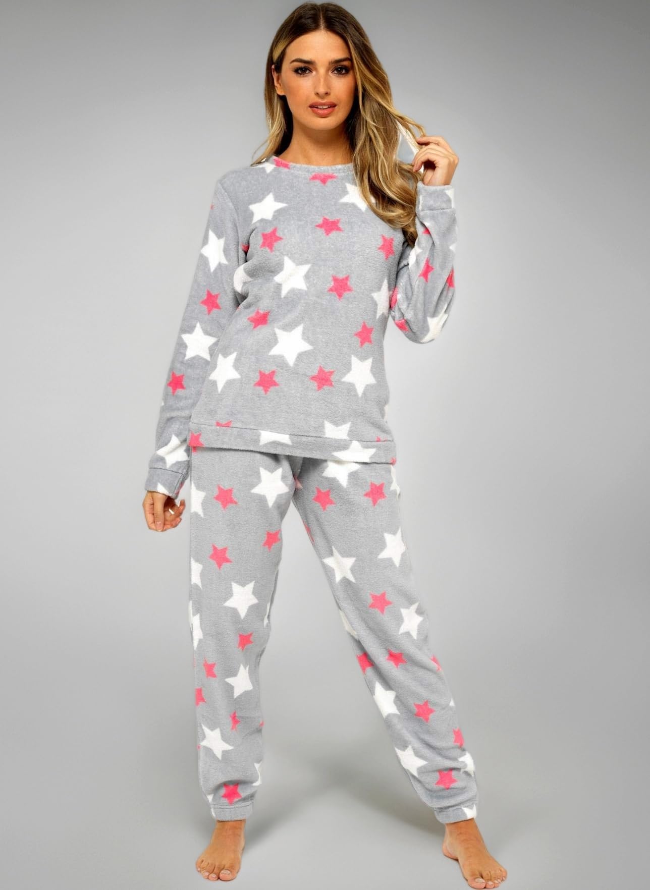 Womens Printed Lounge Pyjama Two Piece Set - Plush Warm and Cosy Fleece Loungewear For Her - Available in Range of Sizes and Colours