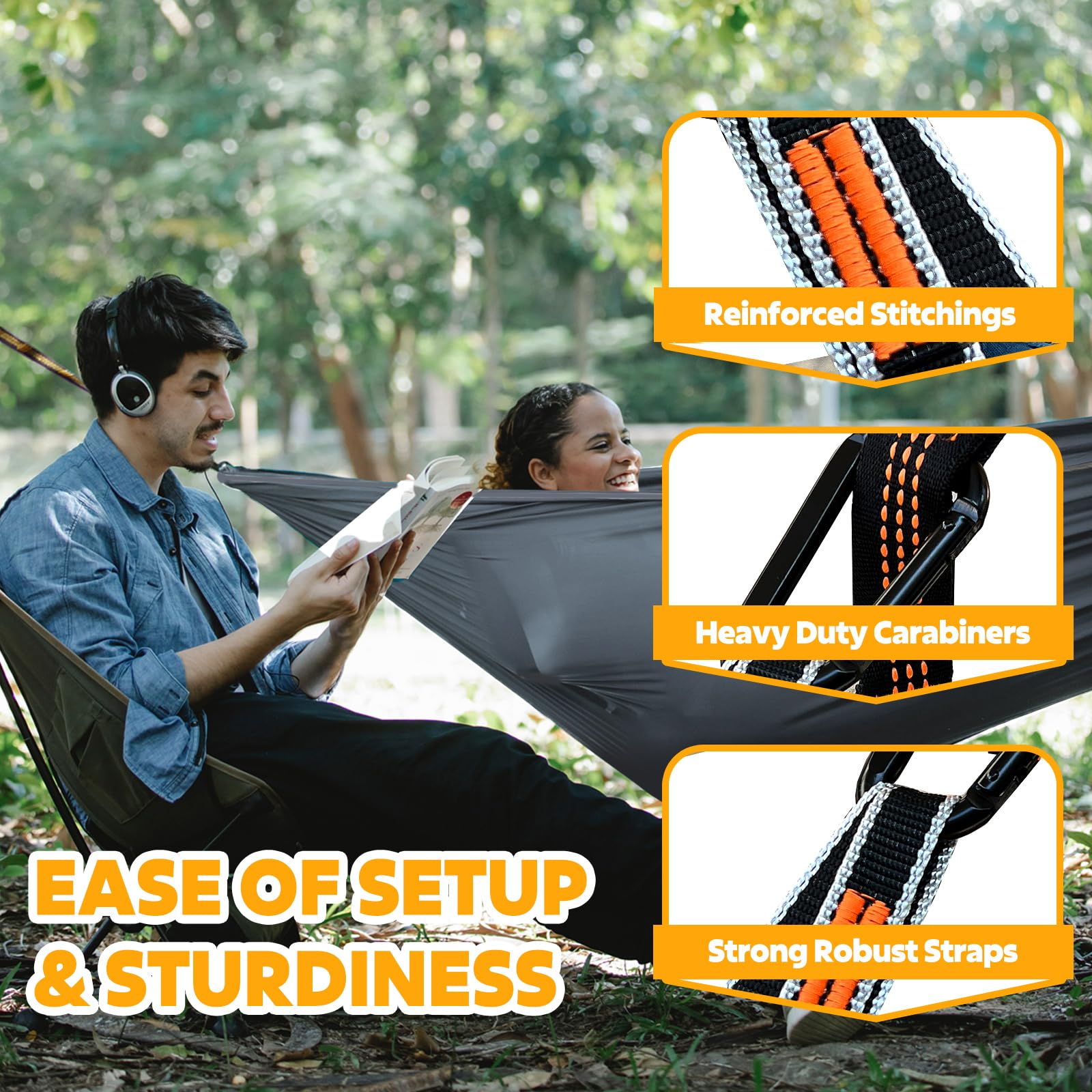 NTUREFUN Amaca da Campeggio da Viaggio Ultraleggera | Capacità di Carico 300kg,(275 x140 cm) Traspirante,Nylon da Paracadute ad Asciugatura Rapida | 2 x Moschettoni, 2 x Corde in Nylon Incluse