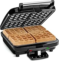 Cuisinart WAF-150NAS 4-Slice Belgian Waffle Maker - Nonstick Ceramic Plates, 5 Browning Settings, Easy Clean Family Size