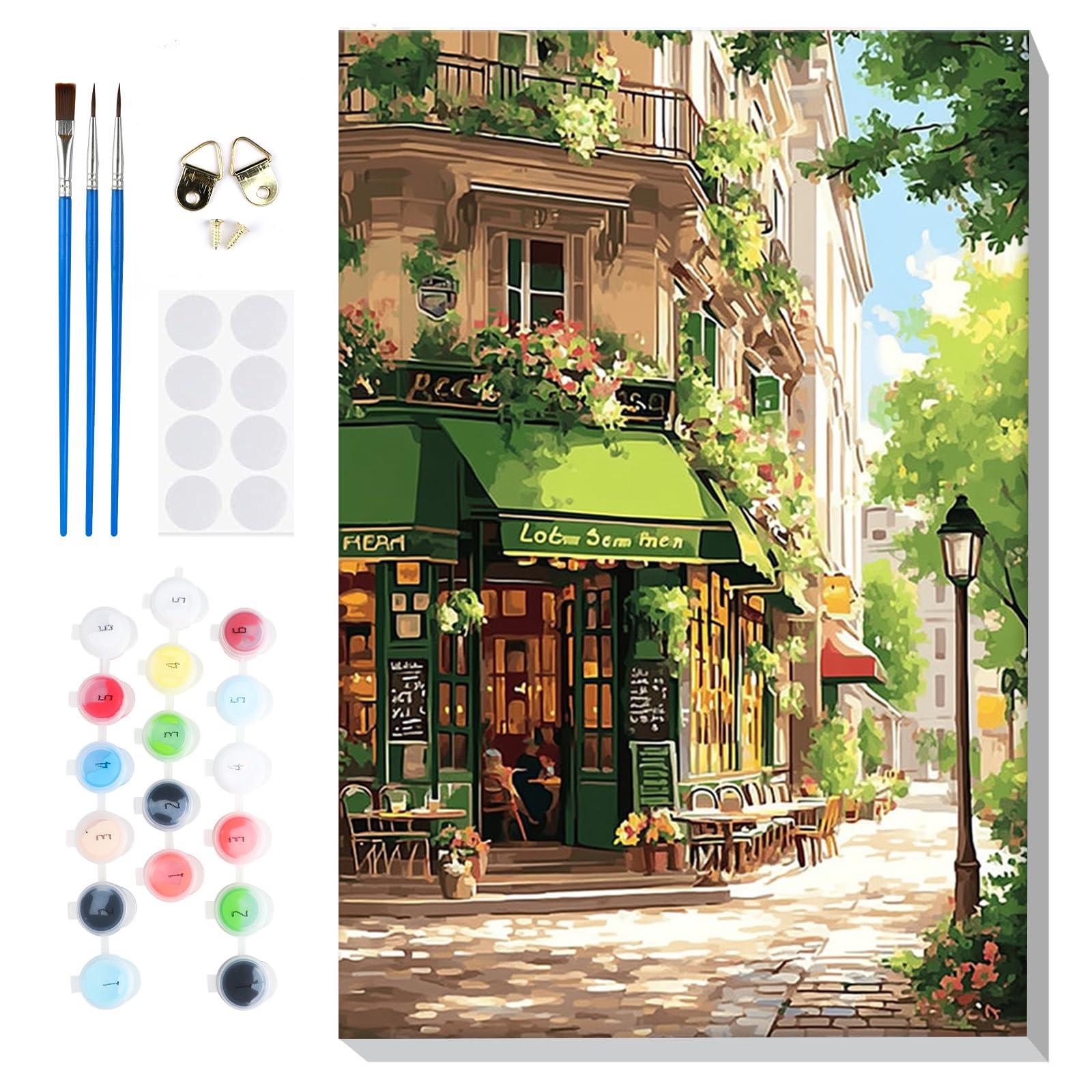 Lxmsja Paint by Numbers Cafe for Adults Beginners with Frame, Painting by Numbers Street Cafe on Canvas, DIY Acrylic Oil Painting Kit Art and Crafts Gifts for Home Wall Decor, 8x12inch