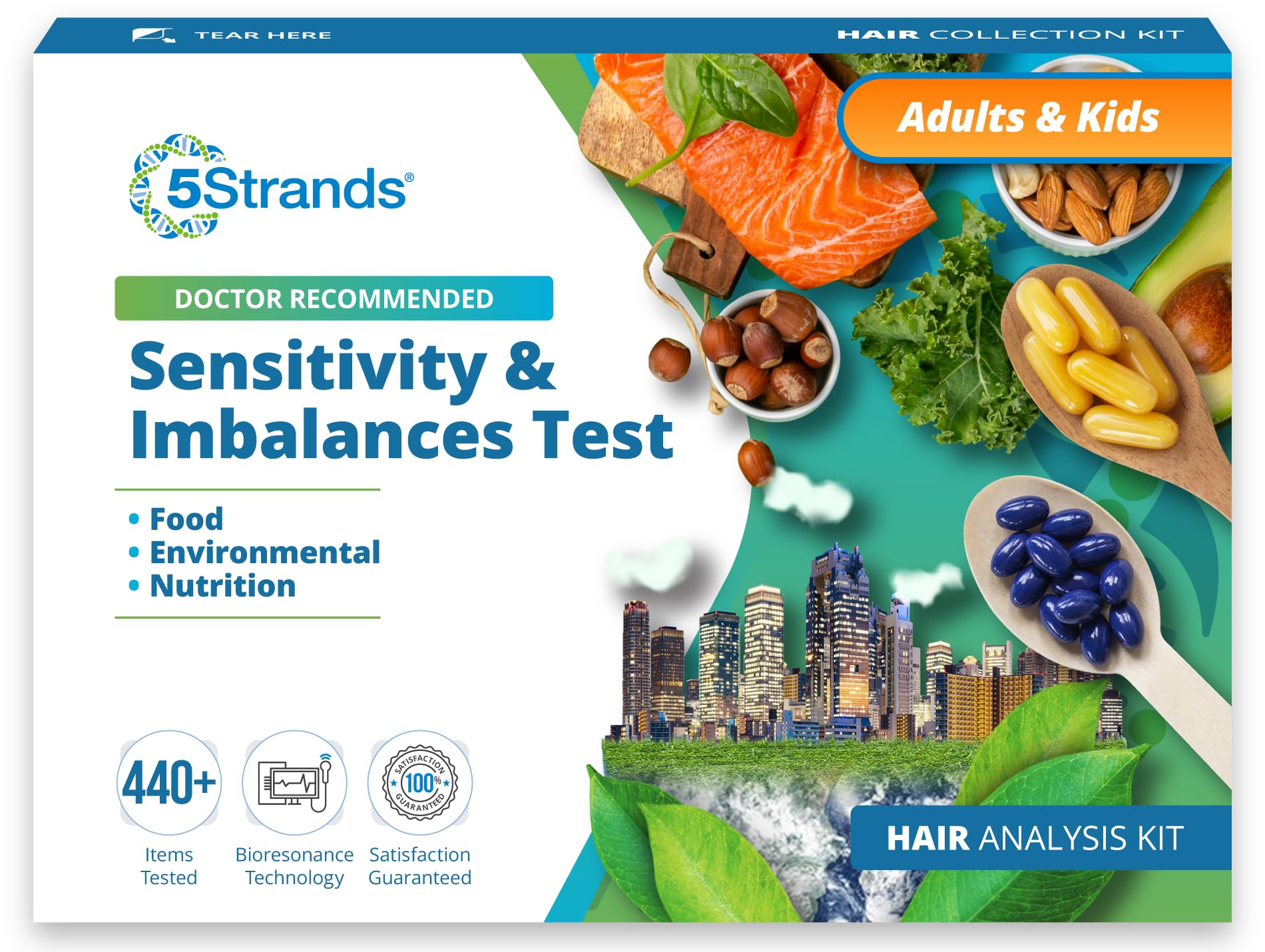 5Strands Intolerances & Nutritional Imbalance Test, 442 Items Tested, Food Intolerance, Environment Sensitivity, Nutrition Absorption for Adults & Kids, Results in 4 Days